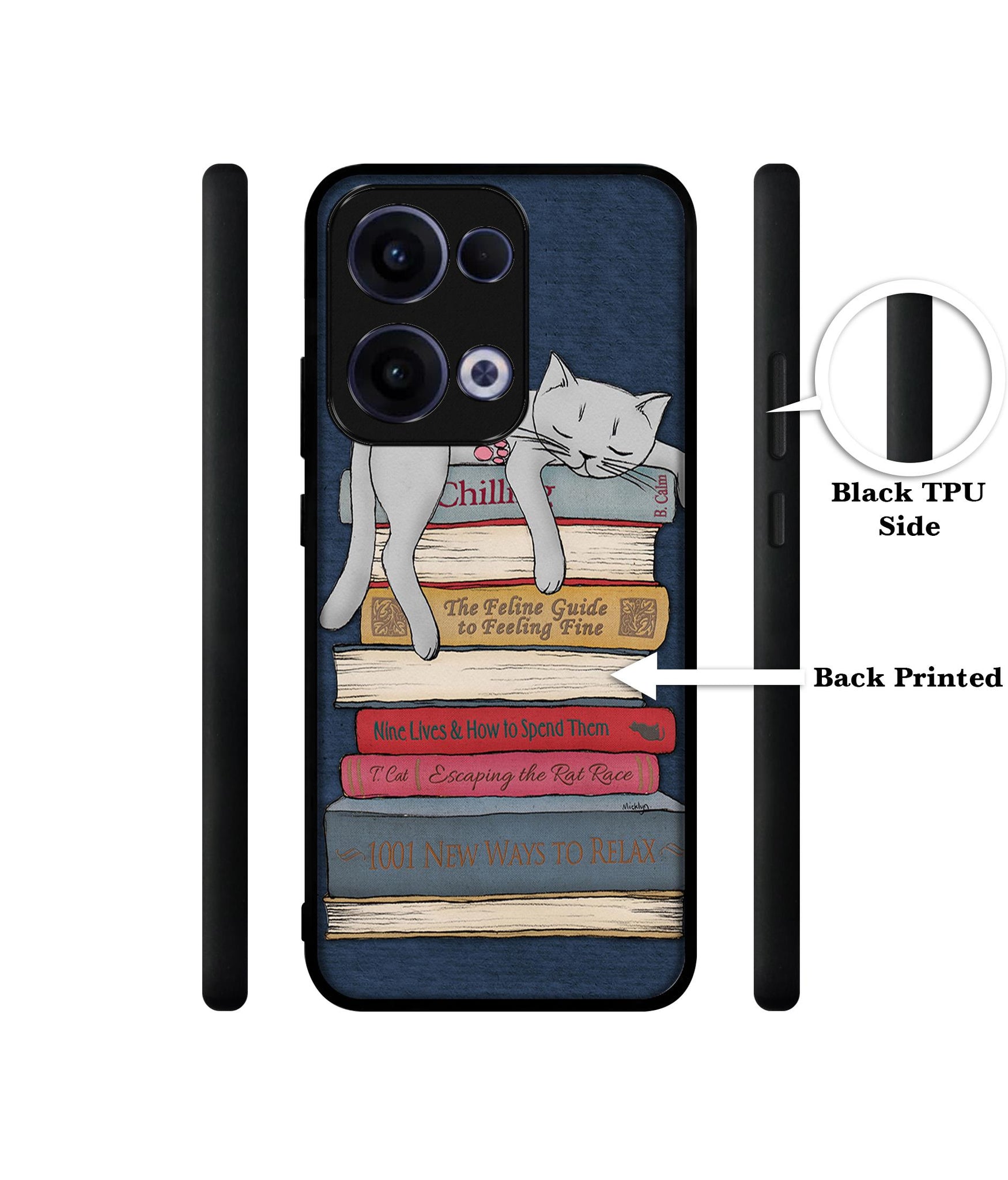 Cat Sleeping On The Books Designer 2D Printed Back Case Cover for Oppo Reno13 5G
