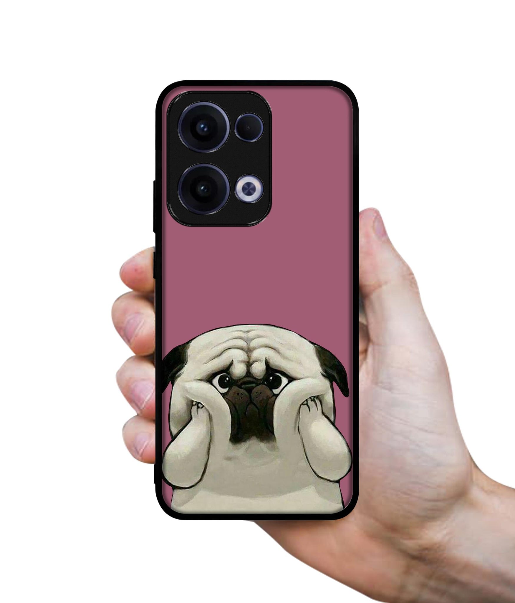 Cute Pug Holding Big Cheeks Designer 2D Printed Back Case Cover for Oppo Reno13 5G
