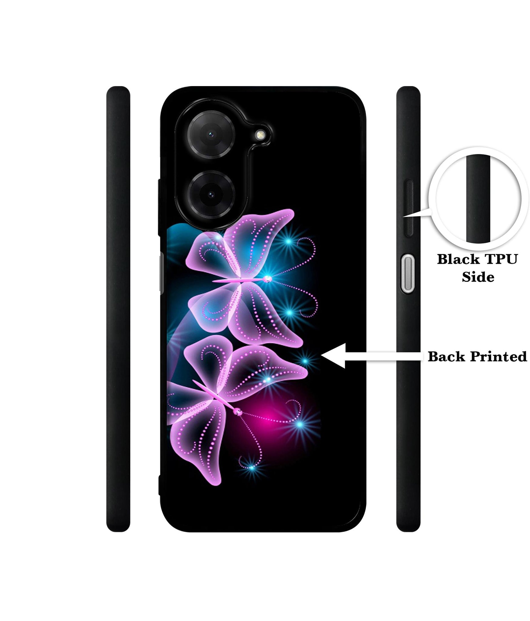 Butterflies Neon Light Designer 2D Printed Back Case Cover for Poco C71 4G / Mi Redmi A5 4G
