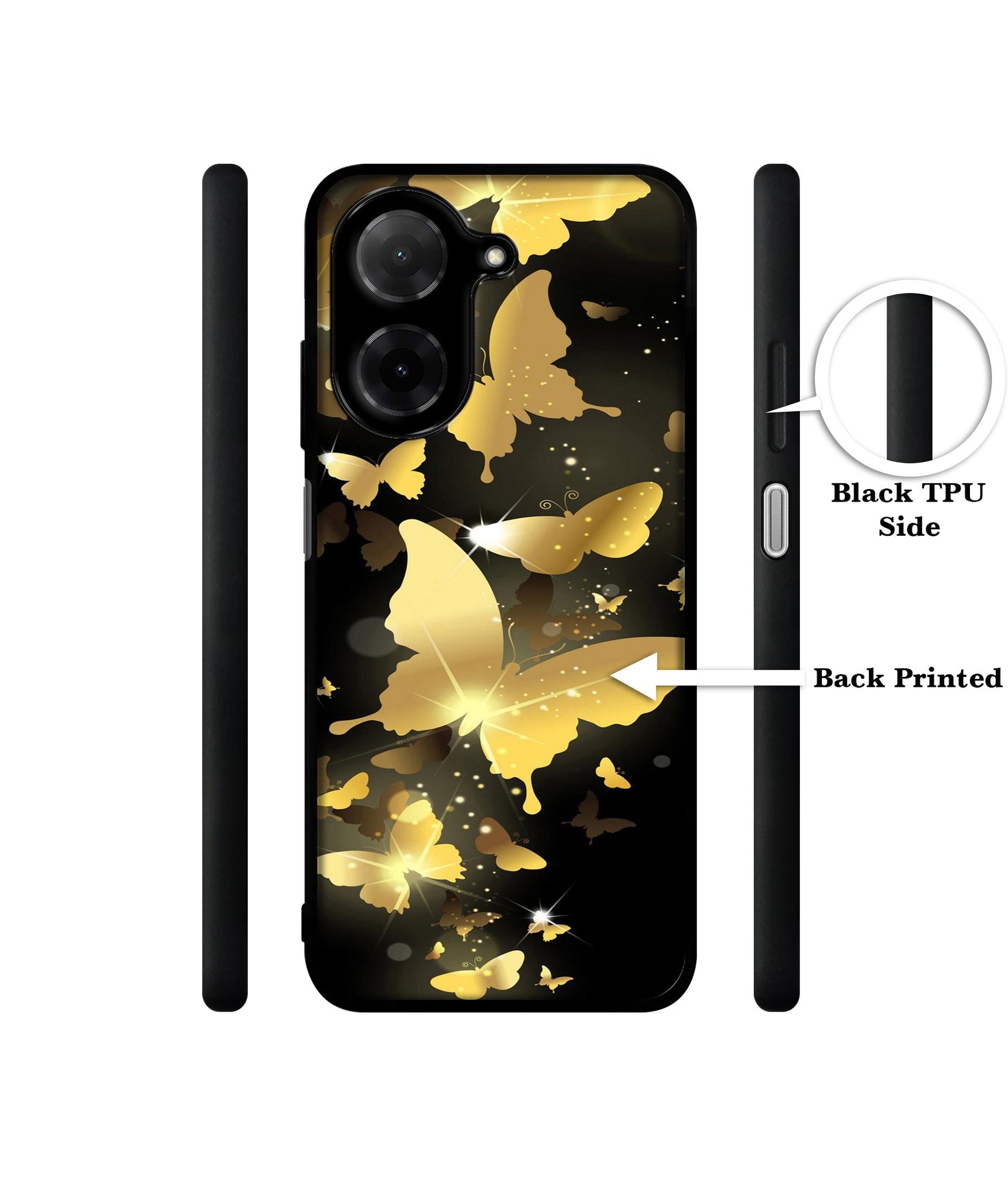 Golden Butterfly Pattern Designer 2D Printed Back Case Cover for Poco C71 4G / Mi Redmi A5 4G