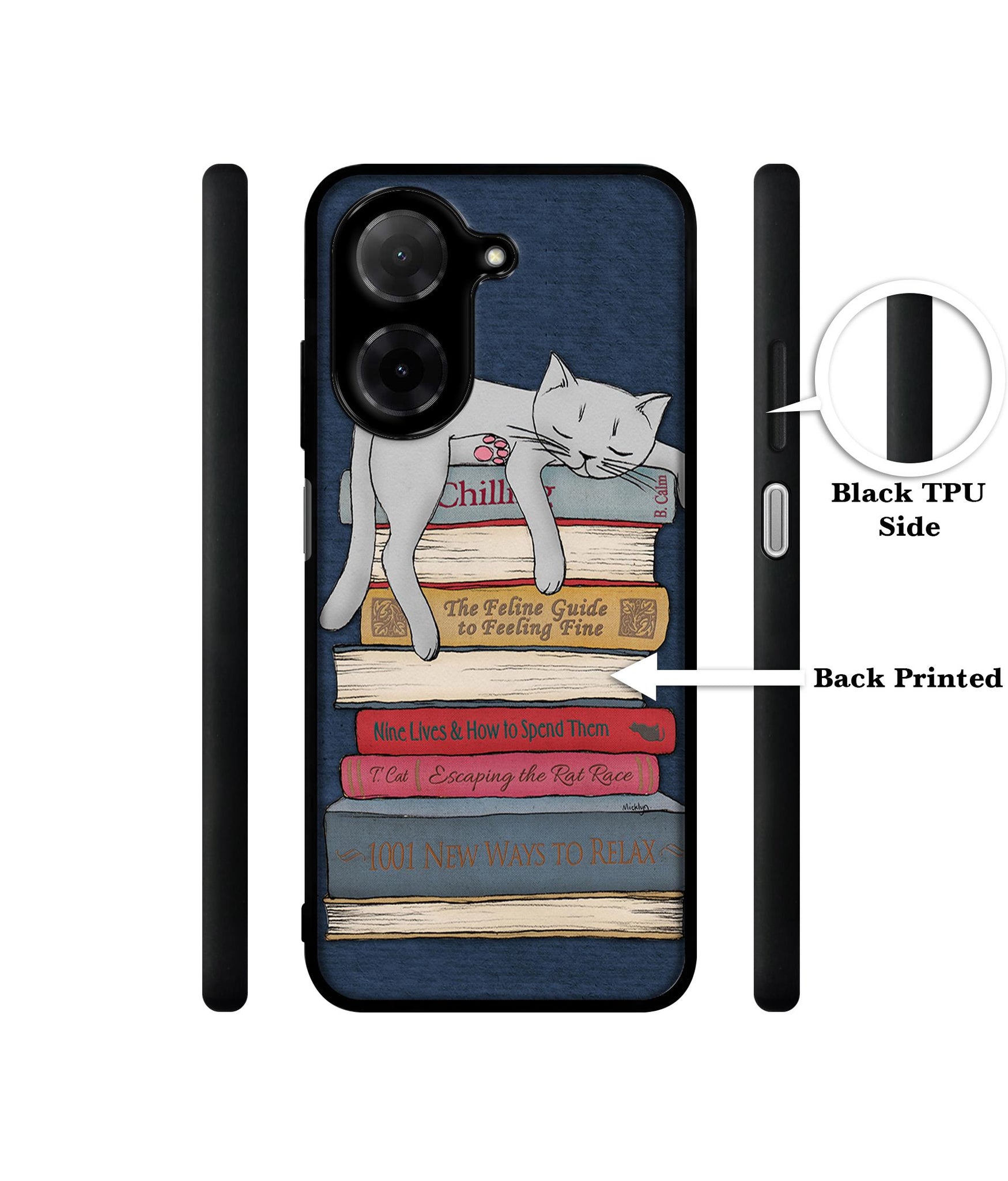 Cat Sleeping On The Books Designer 2D Printed Back Case Cover for Poco C71 4G / Mi Redmi A5 4G