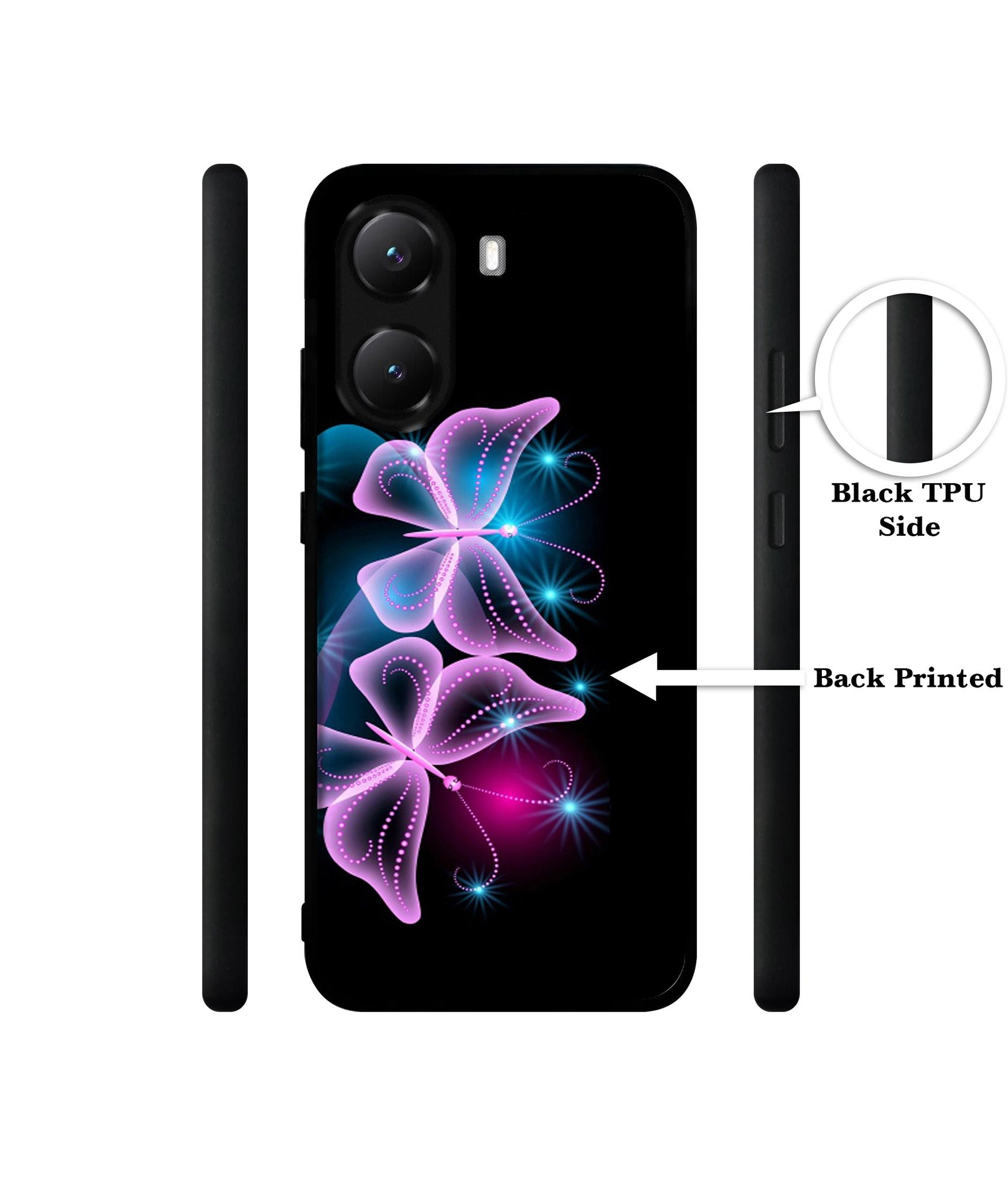 Butterflies Neon Light Designer 2D Printed Back Case Cover for Poco X7 Pro 5G
