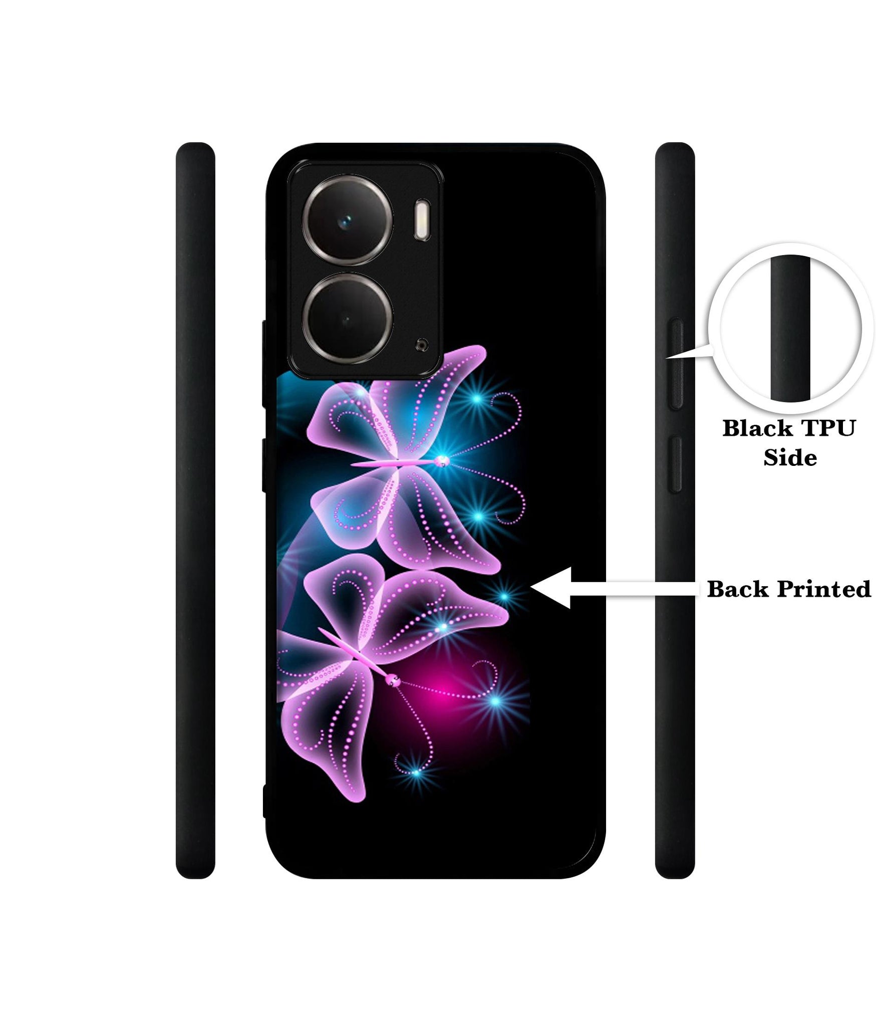 Butterflies Neon Light Designer 2D Printed Back Case Cover for Realme P3 5G / Realme Neo7x 5G