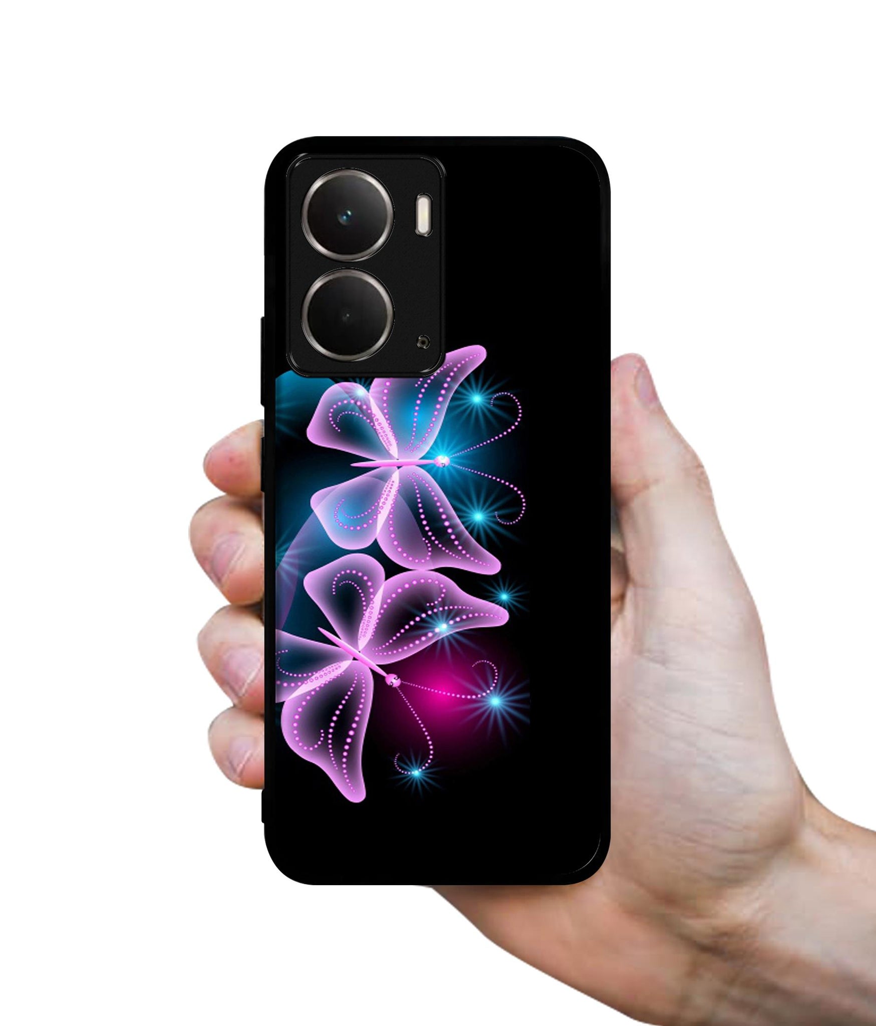 Butterflies Neon Light Designer 2D Printed Back Case Cover for Realme P3 5G / Realme Neo7x 5G