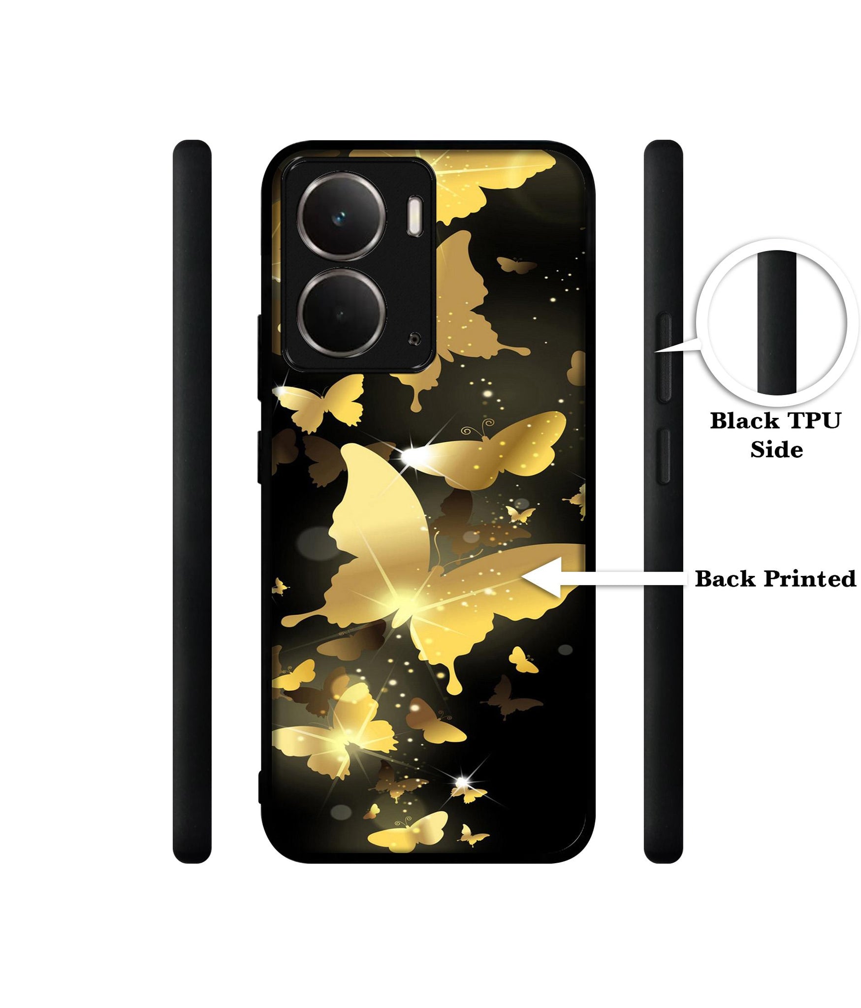 Golden Butterfly Pattern Designer 2D Printed Back Case Cover for Realme P3 5G / Realme Neo7x 5G