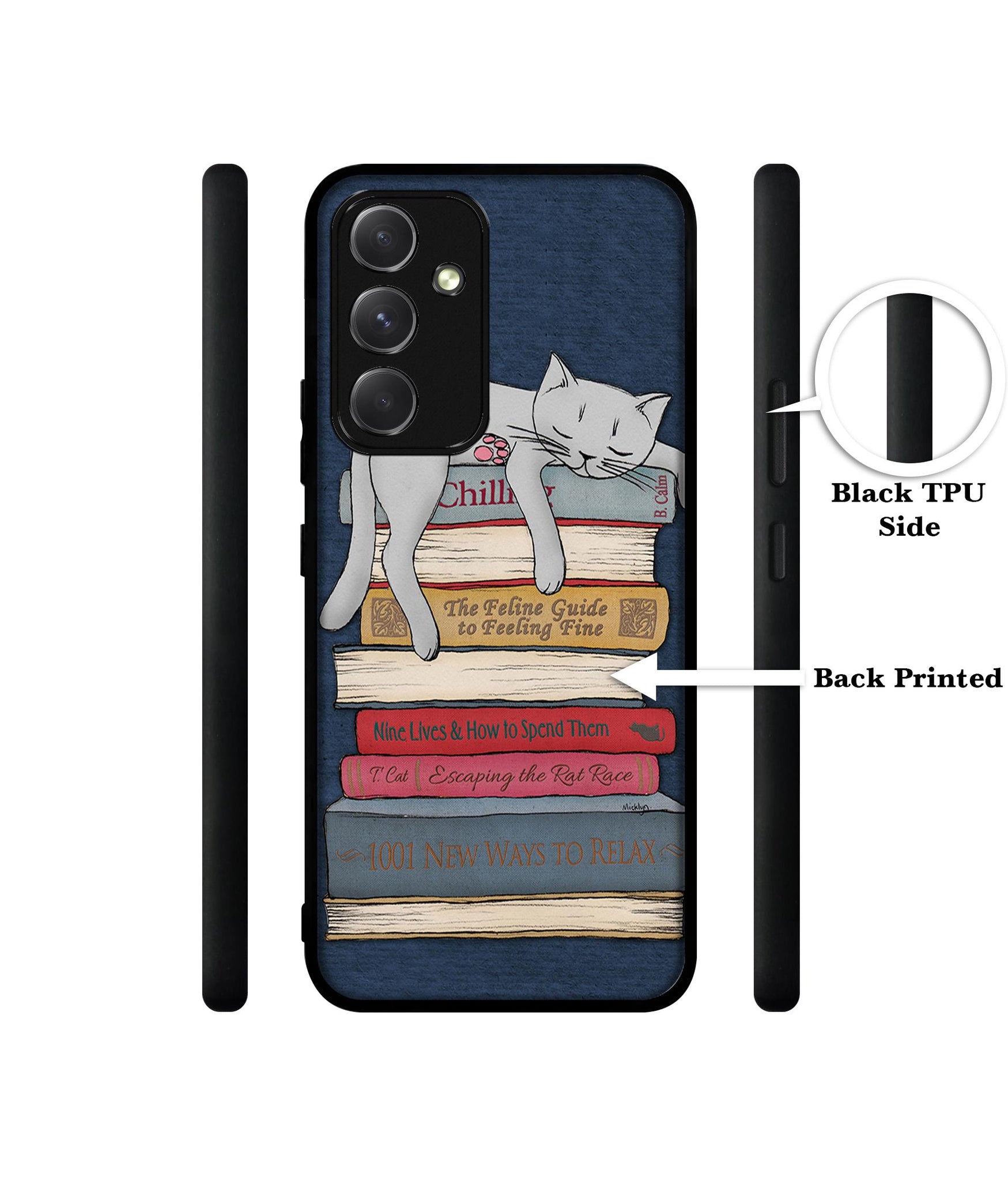 Cat Sleeping On The Books Designer 2D Printed Back Case Cover for Samsung Galaxy A54 5G