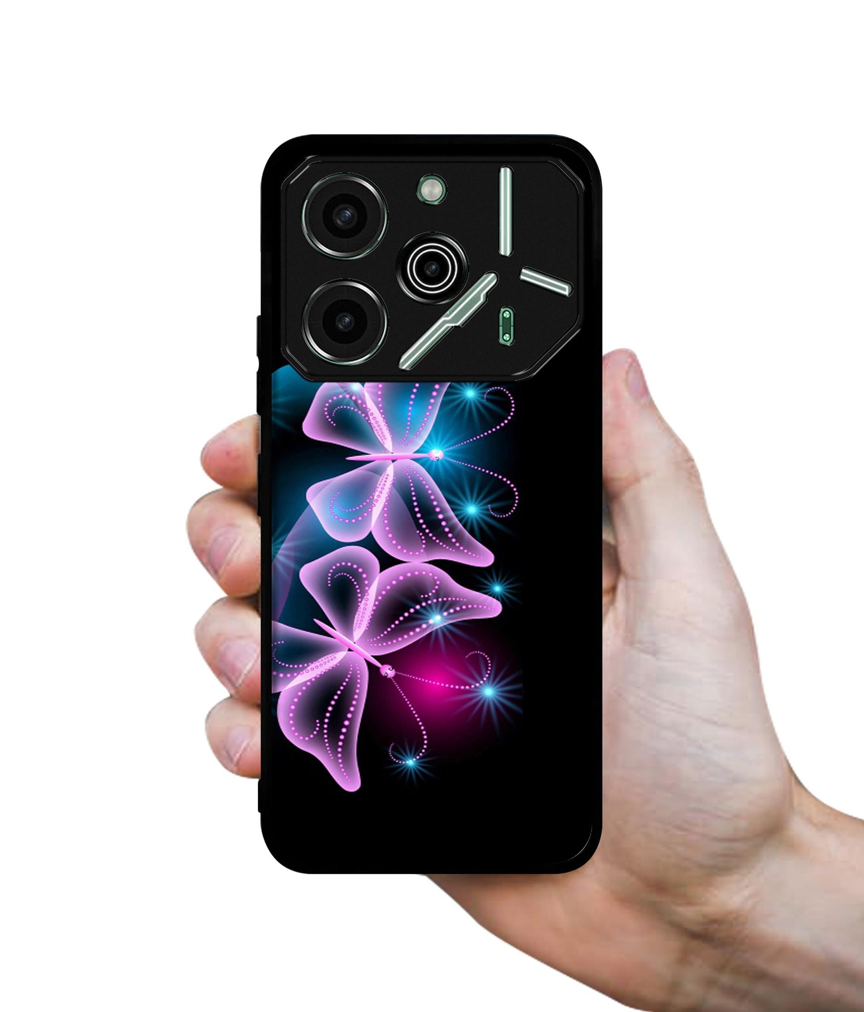Butterflies Neon Light Designer 2D Printed Back Case Cover for Tecno Pova 6 Pro 5G