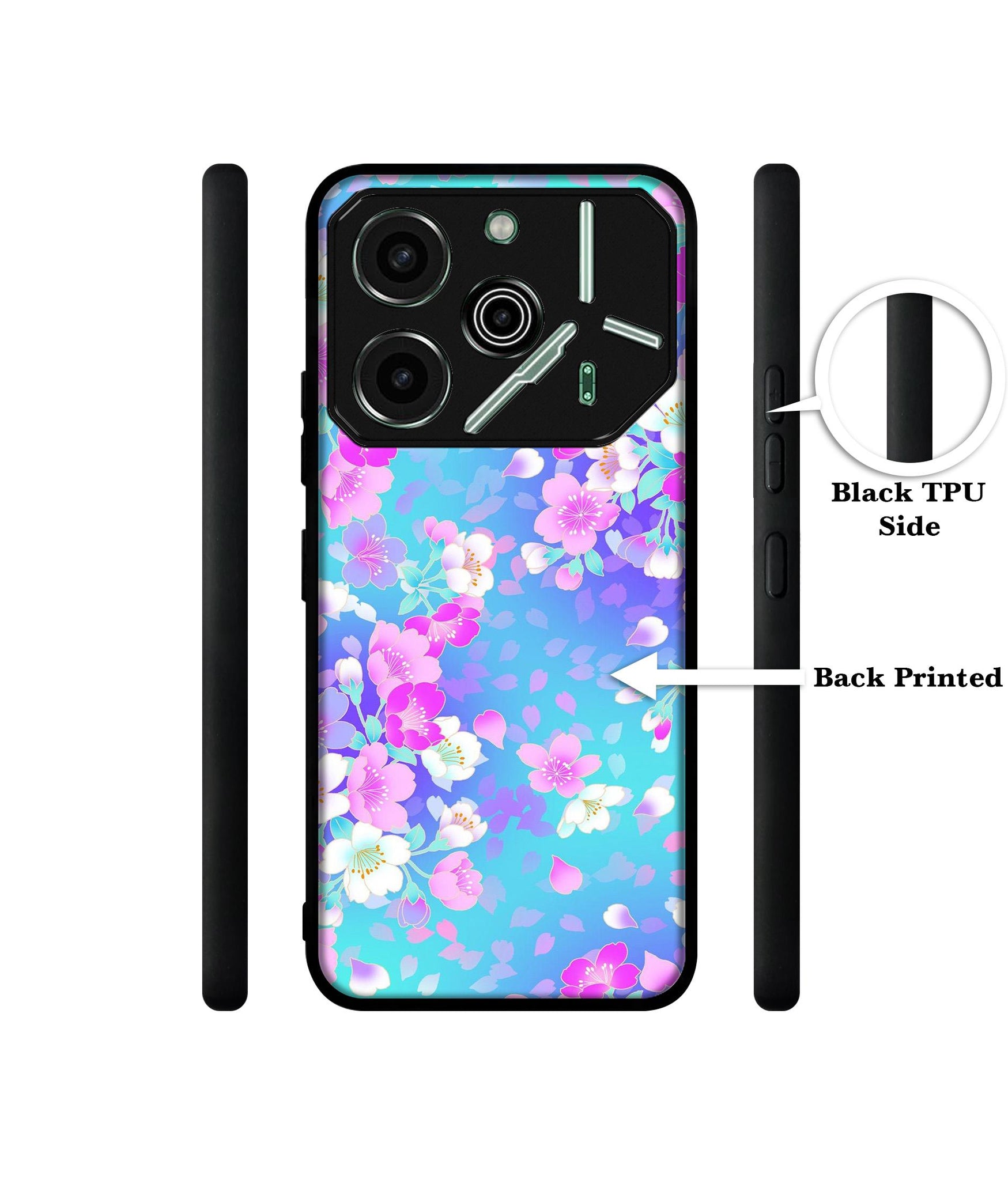Floral Blue Pattern Designer 2D Printed Back Case Cover for Tecno Pova 6 Pro 5G