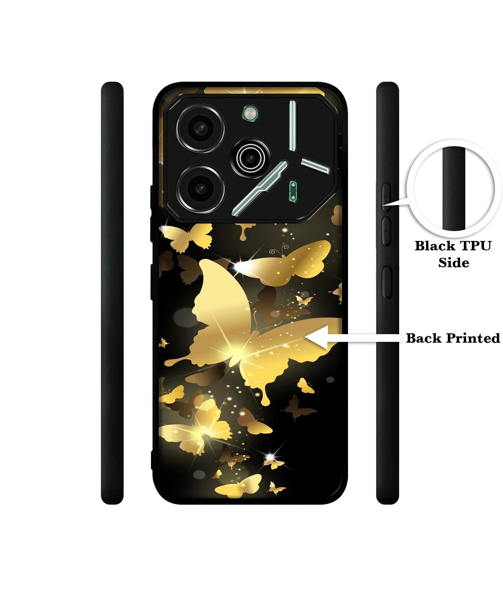 Golden Butterfly Pattern Designer 2D Printed Back Case Cover for Tecno Pova 6 Pro 5G