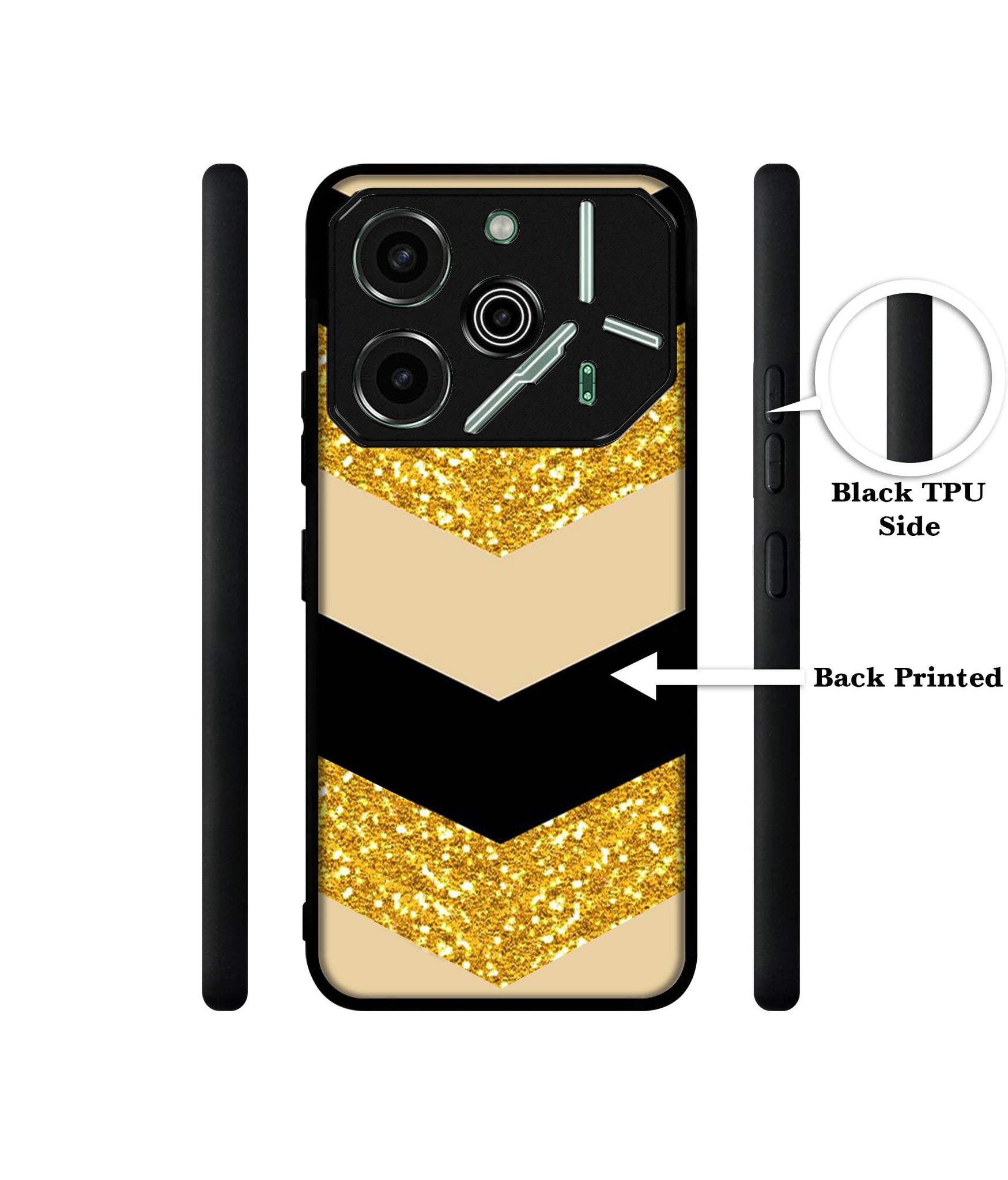 Black & Gold Designer 2D Printed Back Case Cover for Tecno Pova 6 Pro 5G