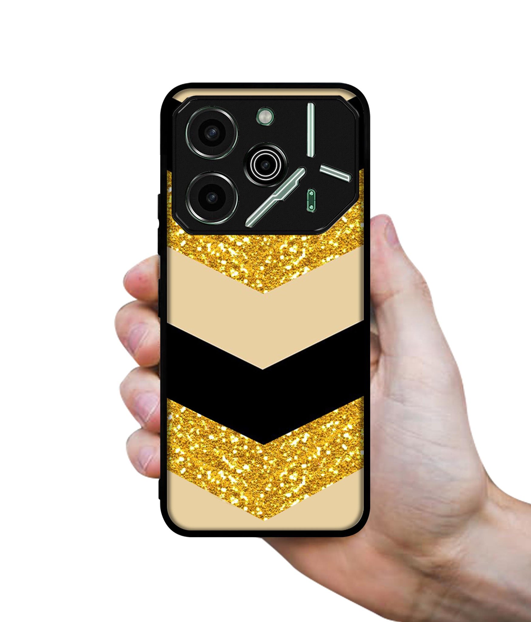 Black & Gold Designer 2D Printed Back Case Cover for Tecno Pova 6 Pro 5G