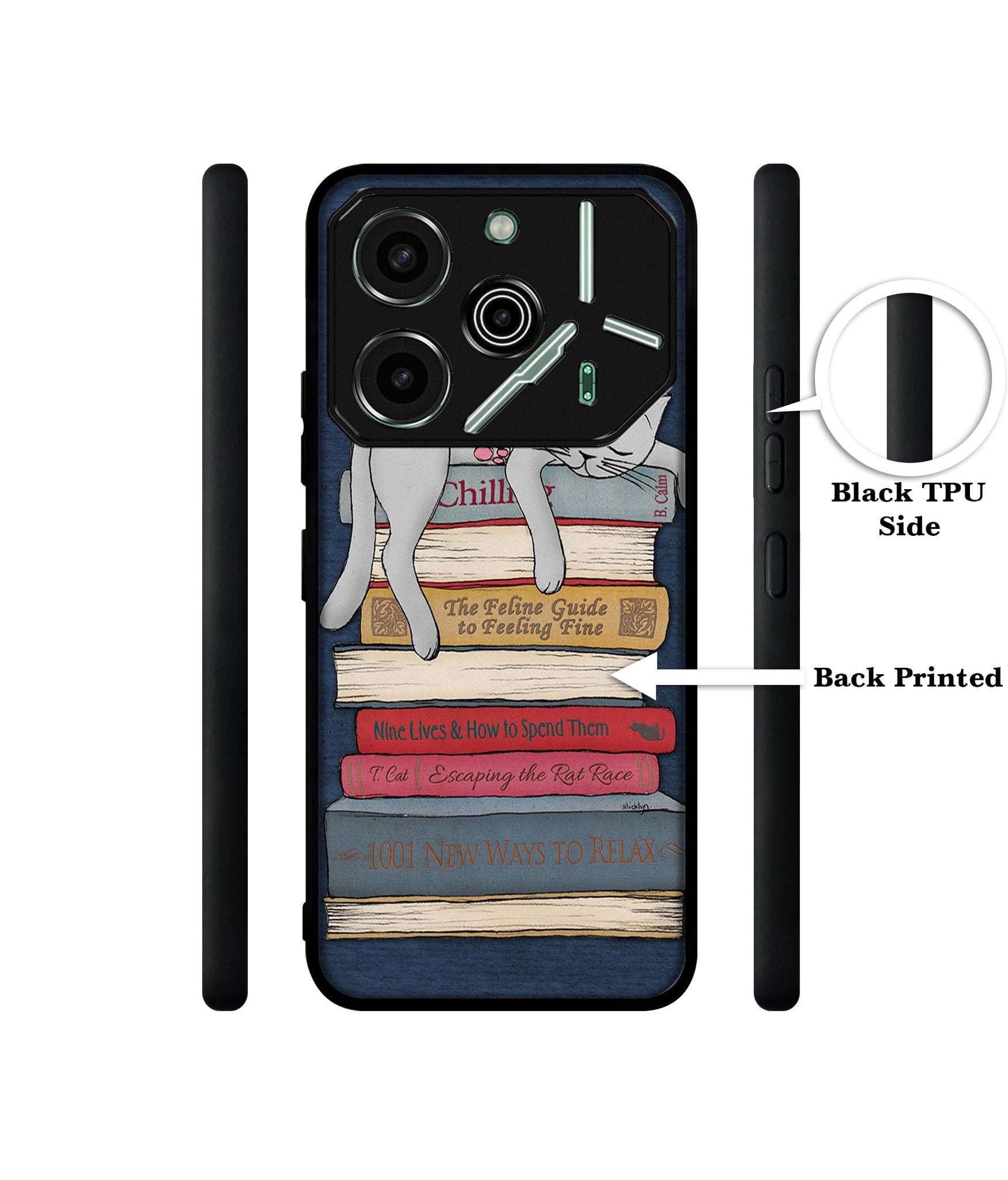 Cat Sleeping On The Books Designer 2D Printed Back Case Cover for Tecno Pova 6 Pro 5G