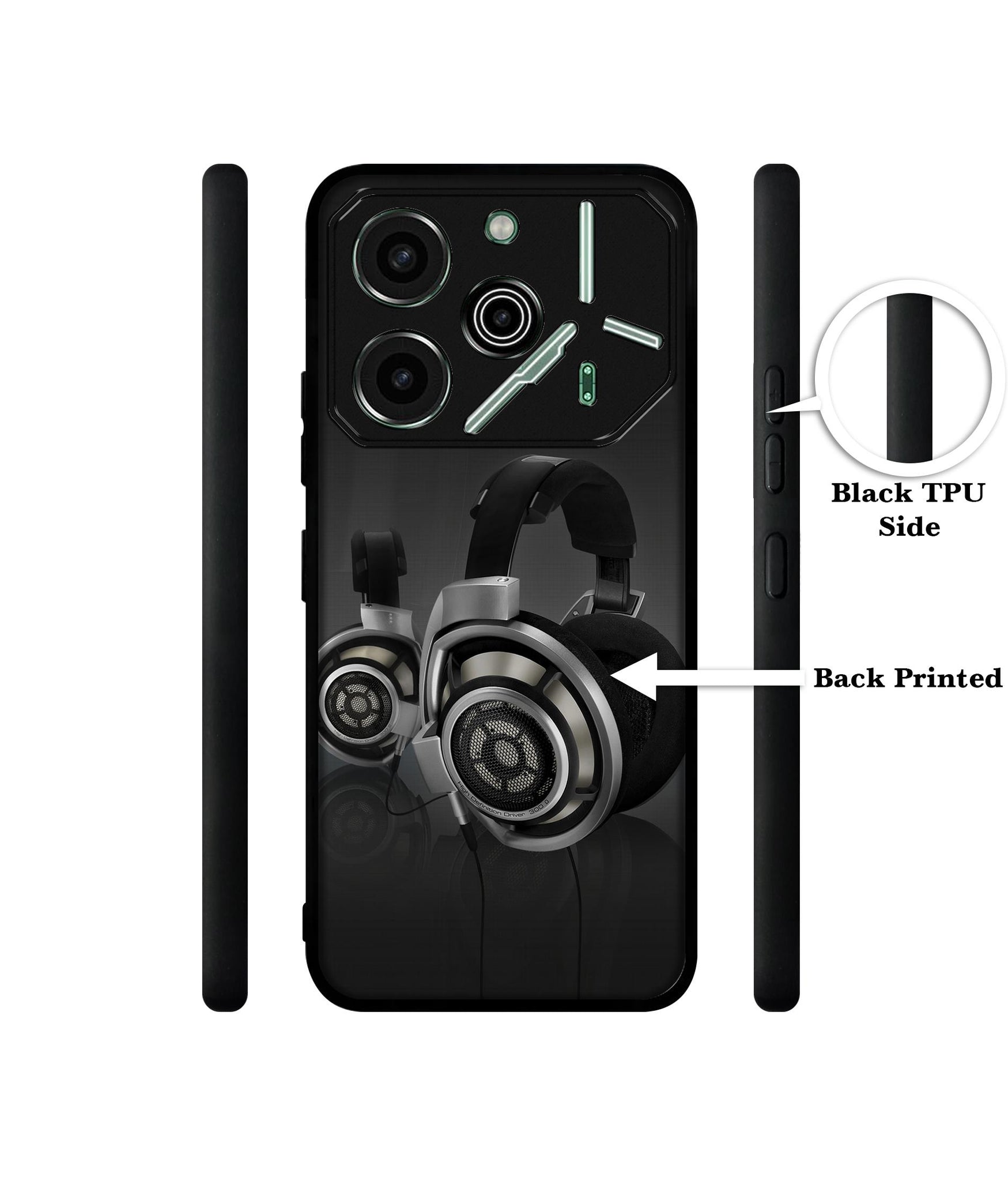 Head Phone Designer 2D Printed Back Case Cover for Tecno Pova 6 Pro 5G