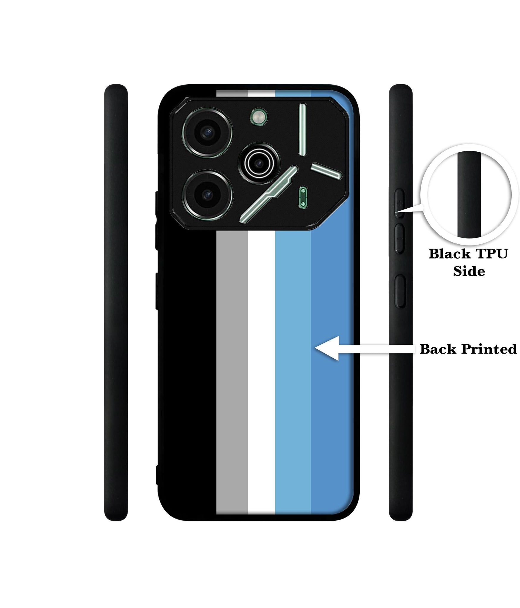White and Blue Lines Designer 2D Printed Back Case Cover for Tecno Pova 6 Pro 5G