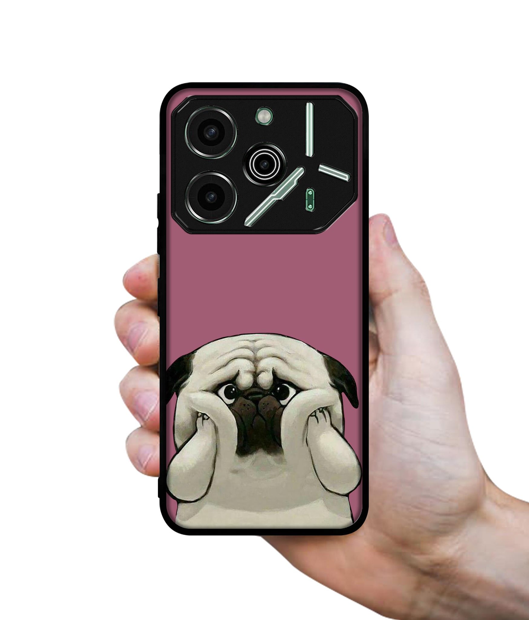 Cute Pug Holding Big Cheeks Designer 2D Printed Back Case Cover for Tecno Pova 6 Pro 5G