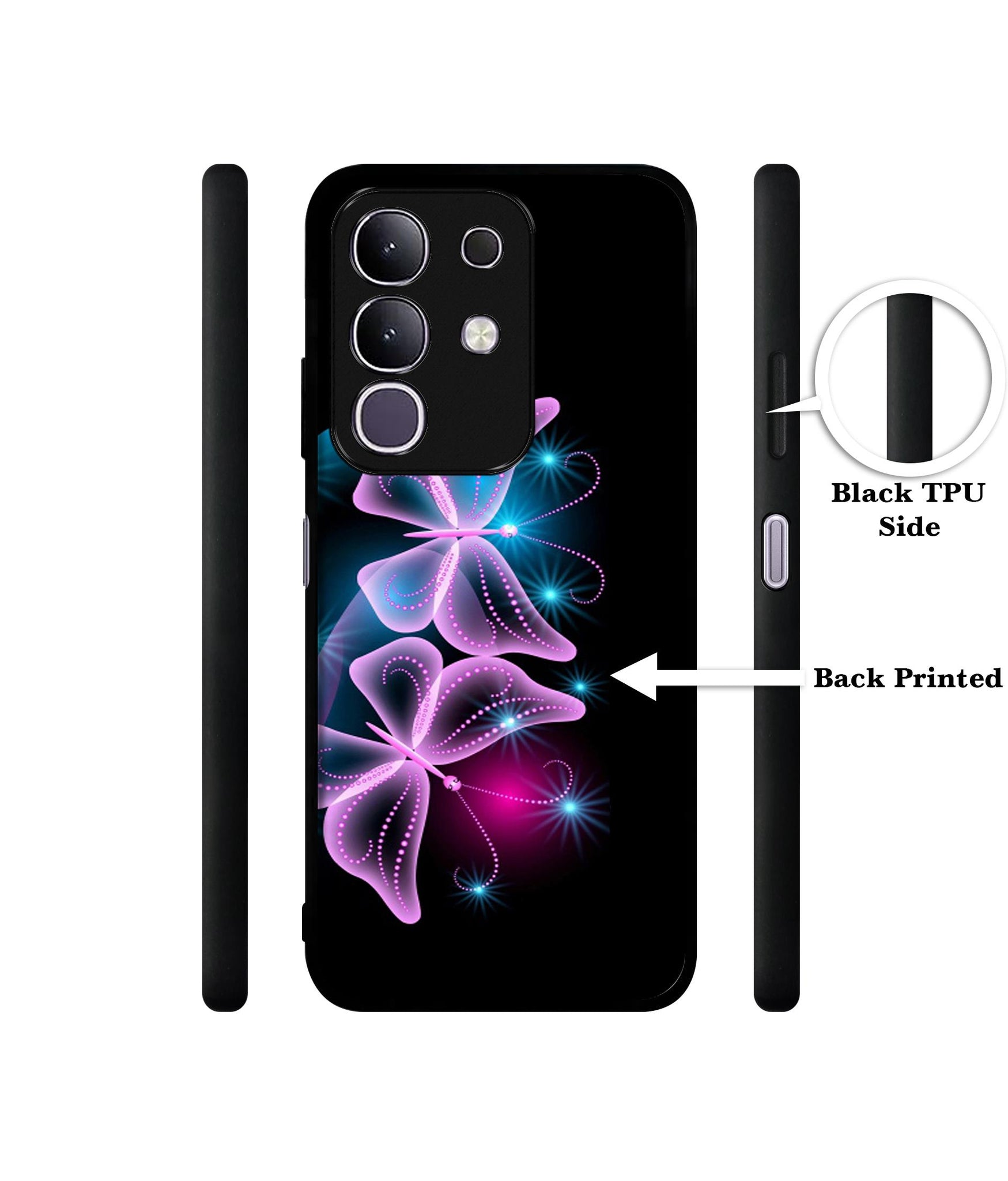Butterflies Neon Light Designer 2D Printed Back Case Cover for Vivo T4x 5G / Y29 4G / iQOO Z10x 5G