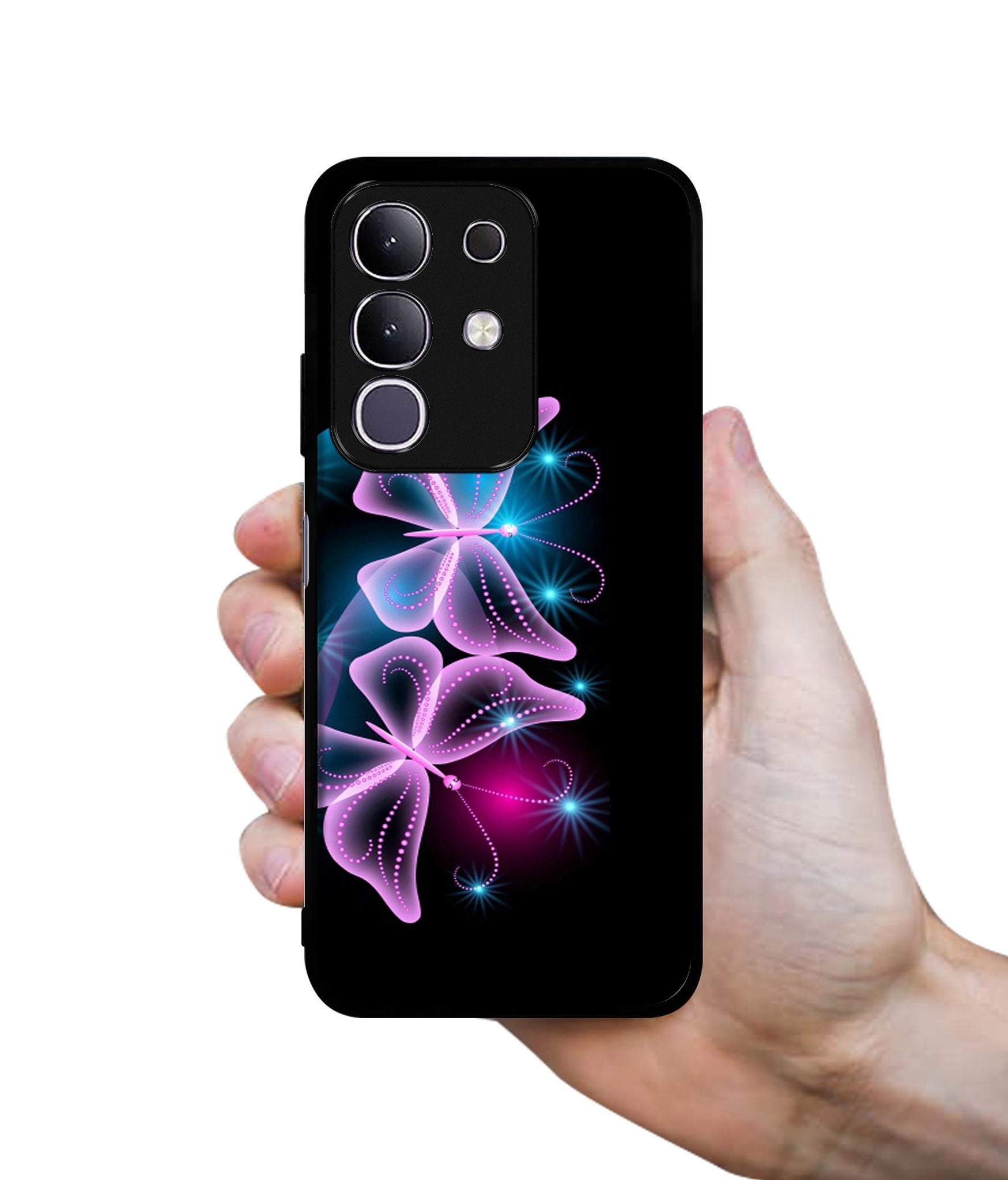 Butterflies Neon Light Designer 2D Printed Back Case Cover for Vivo T4x 5G / Y29 4G / iQOO Z10x 5G