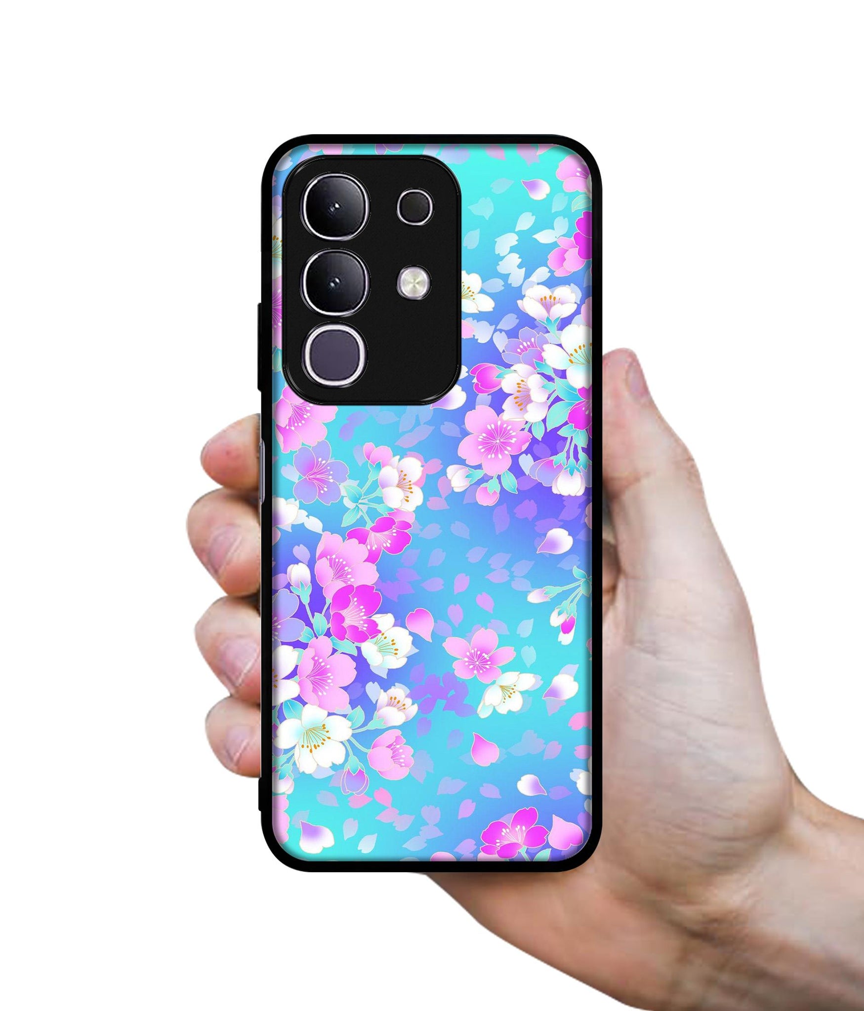 Floral Blue Pattern Designer 2D Printed Back Case Cover for Vivo T4x 5G / Y29 4G / iQOO Z10x 5G