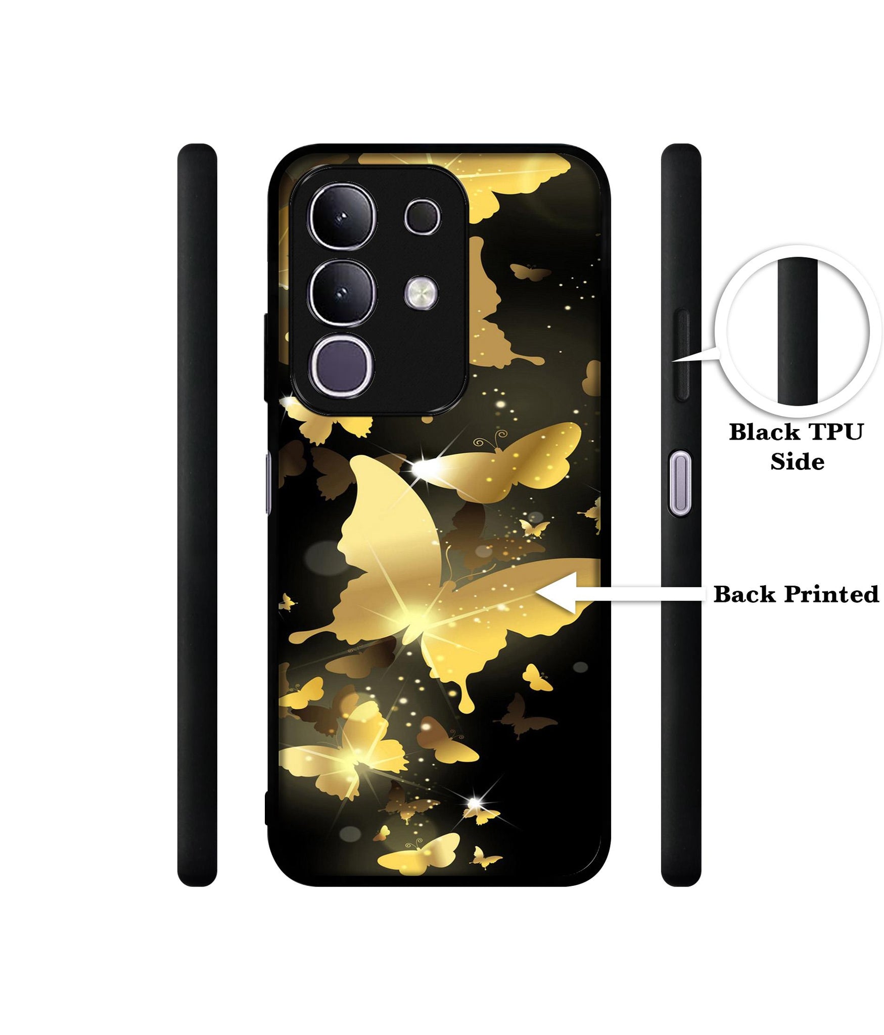 Golden Butterfly Pattern Designer 2D Printed Back Case Cover for Vivo T4x 5G / Y29 4G / iQOO Z10x 5G