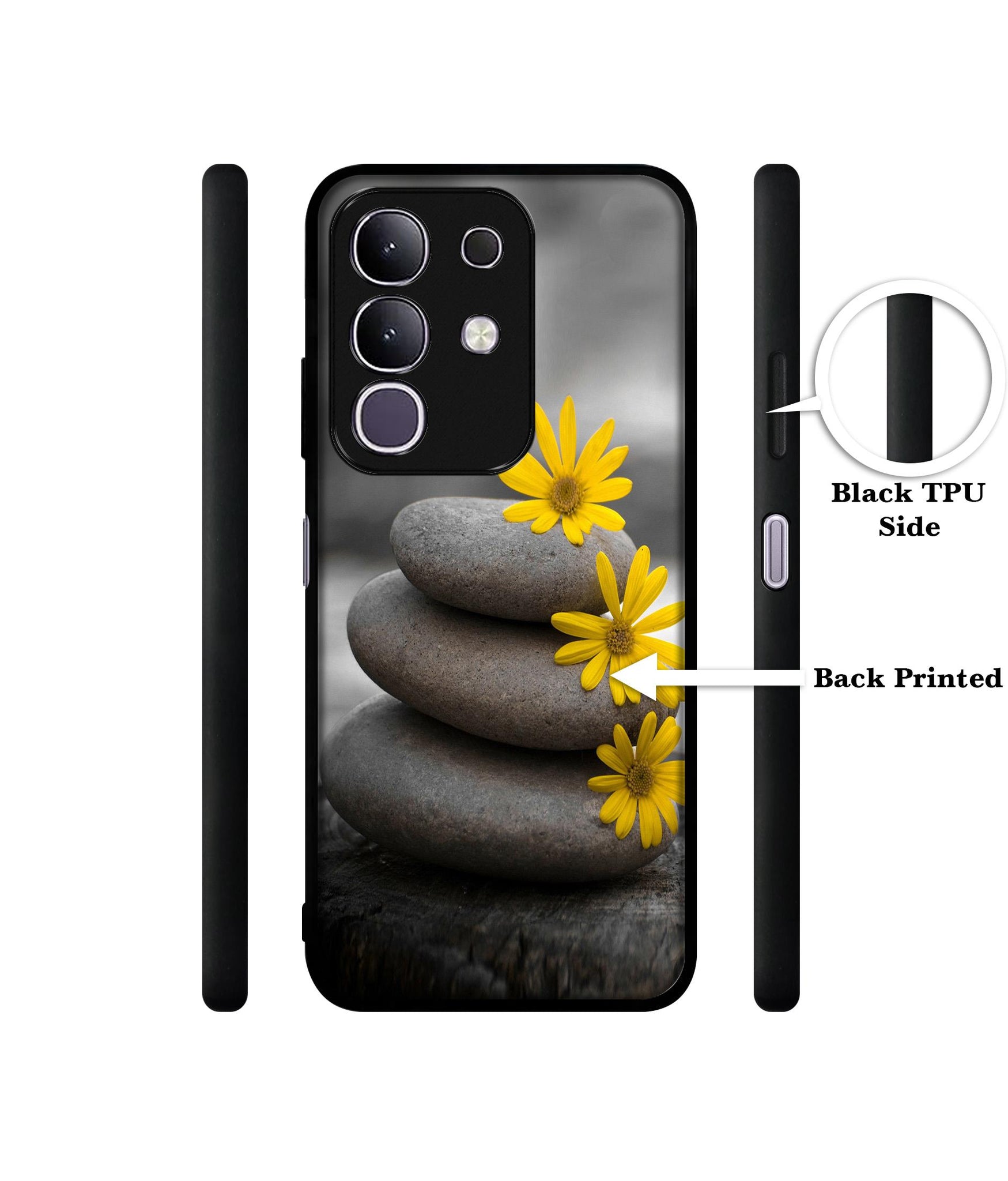 Stones And Flower Designer 2D Printed Back Case Cover for Vivo T4x 5G / Y29 4G / iQOO Z10x 5G