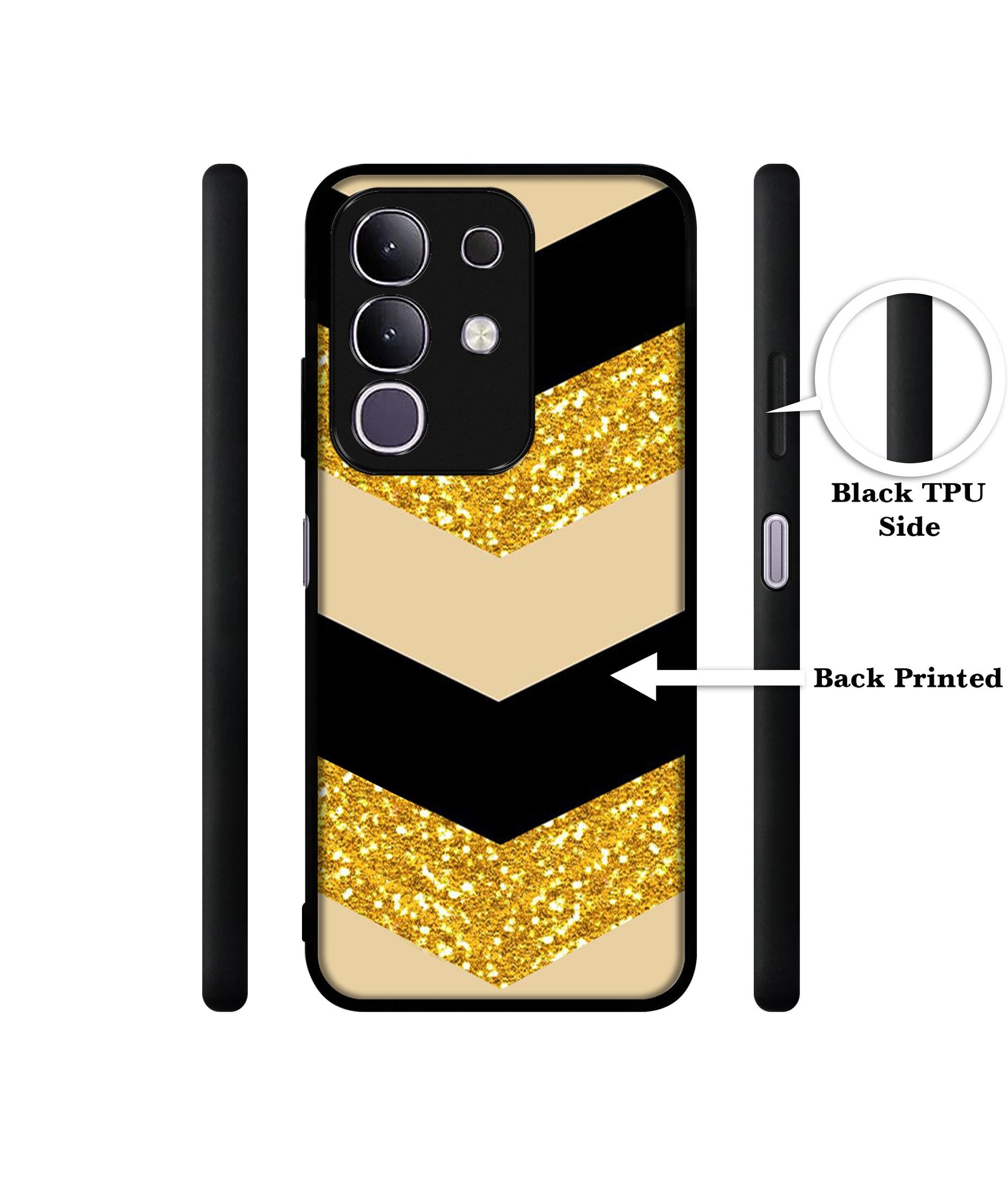 Black & Gold Designer 2D Printed Back Case Cover for Vivo T4x 5G / Y29 4G / iQOO Z10x 5G