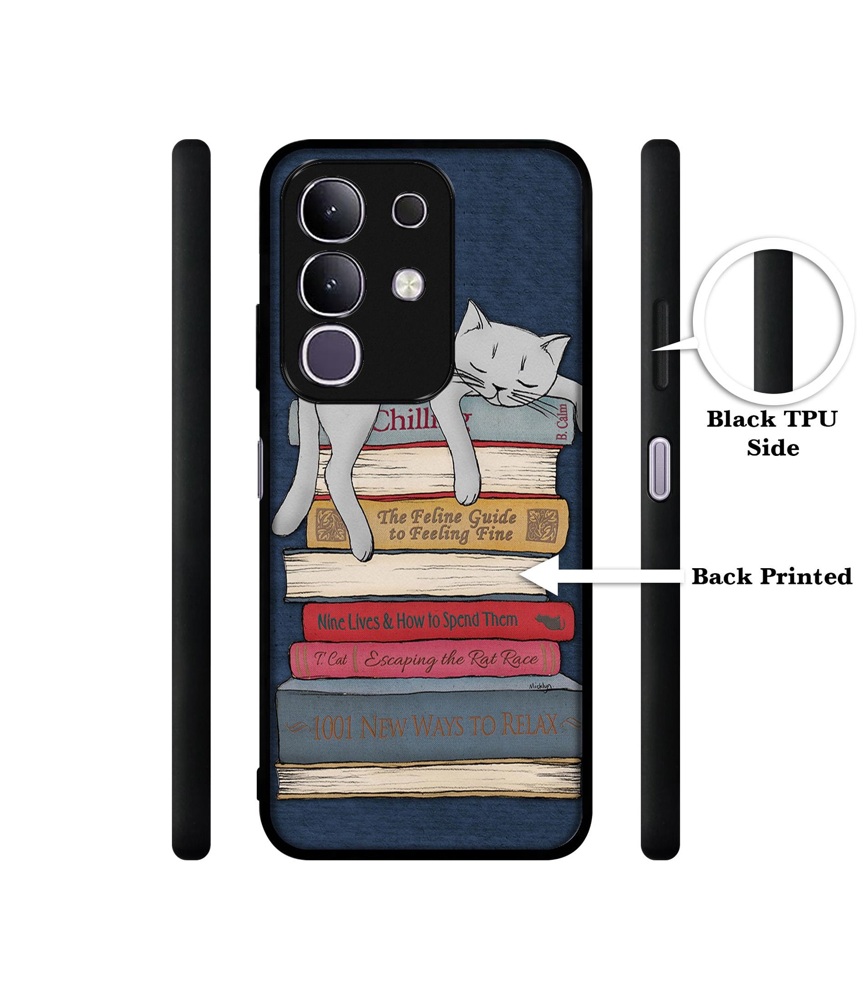 Cat Sleeping On The Books Designer 2D Printed Back Case Cover for Vivo T4x 5G / Y29 4G / iQOO Z10x 5G