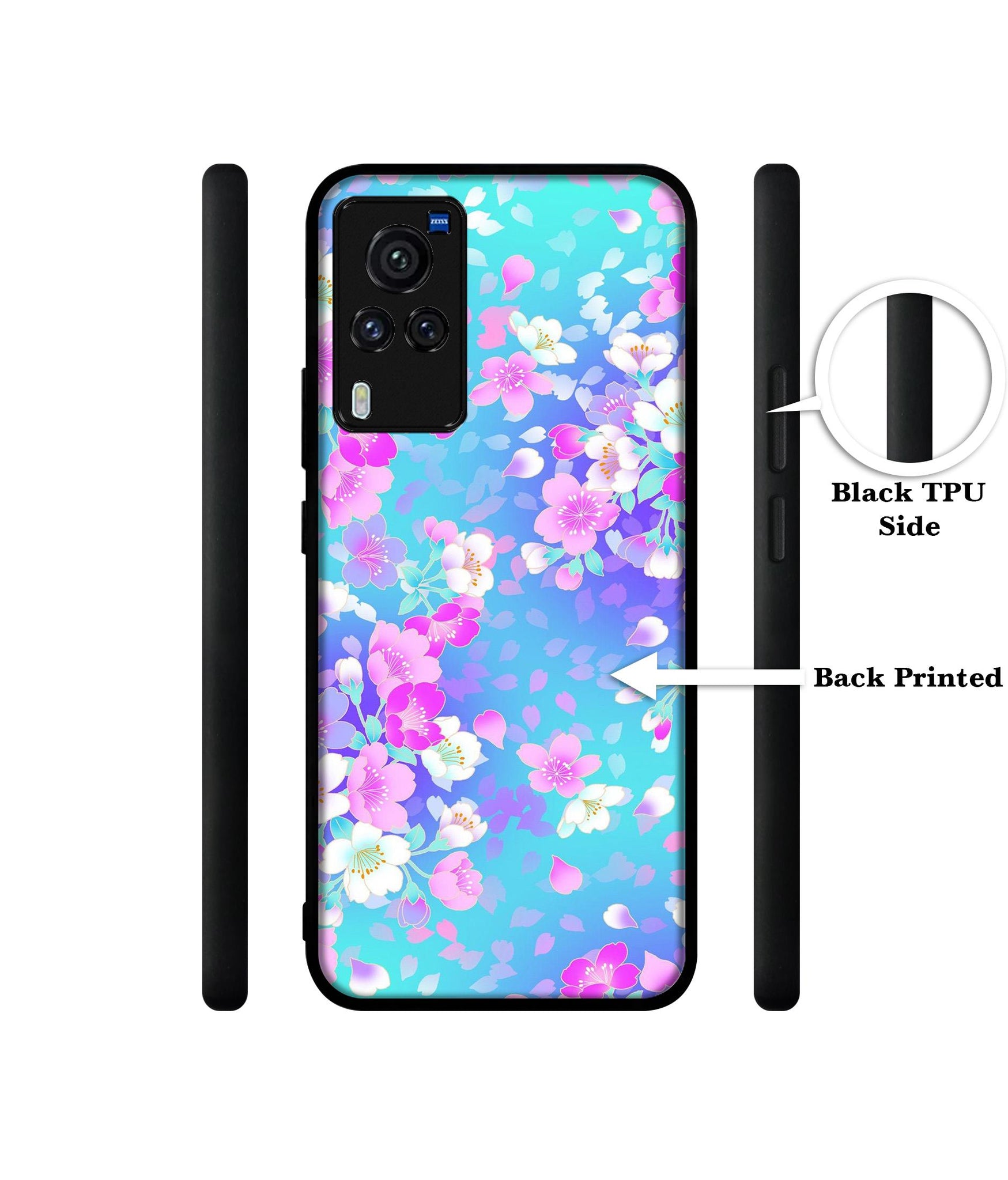 Floral Blue Pattern Designer 2D Printed Back Case Cover for Vivo X60 Pro 5G