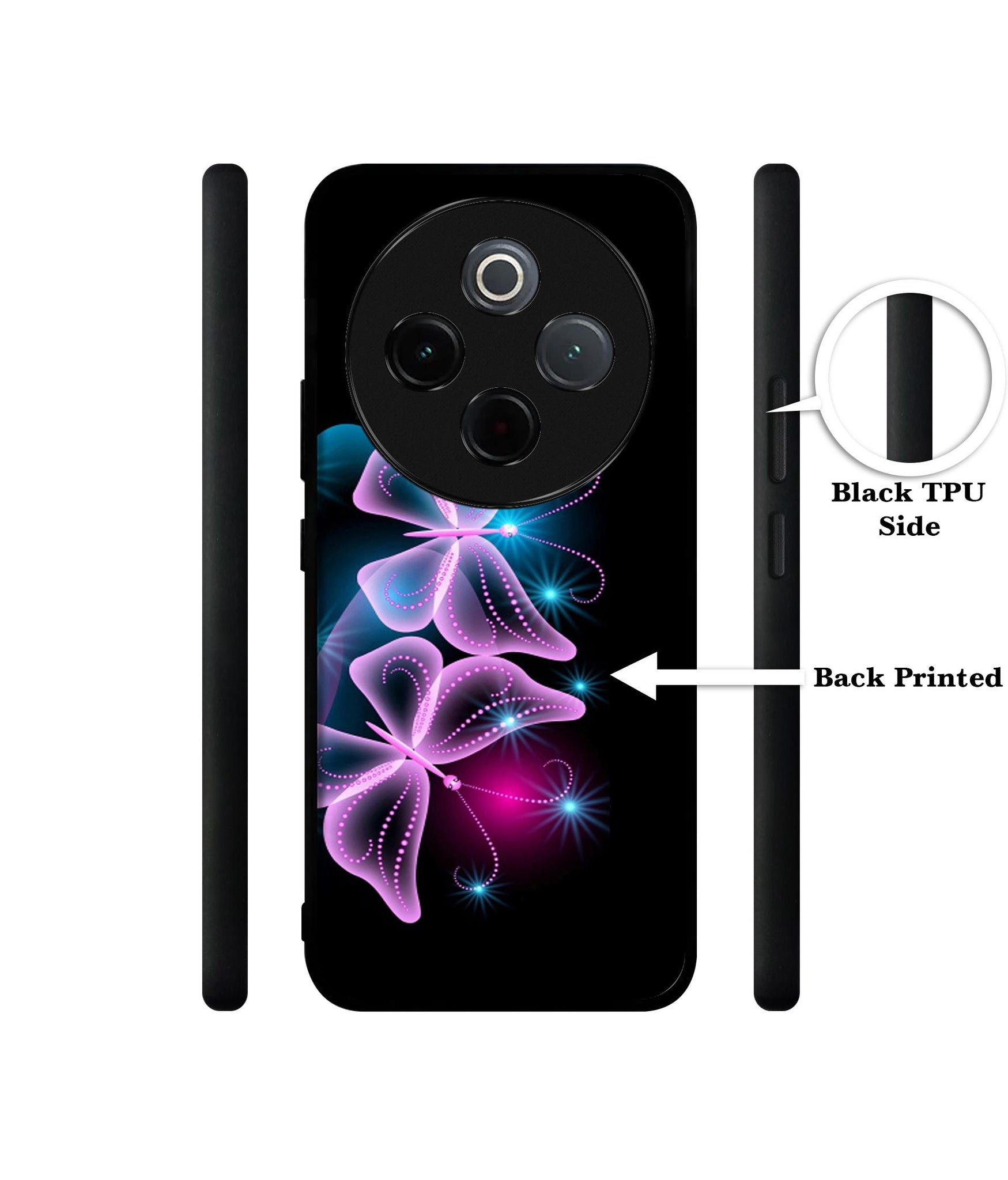Butterflies Neon Light Designer 2D Printed Back Case Cover for Vivo T4 5G / Y300 Pro 5G / Y300 Pro Plus 5G / iQOO Z10 5G