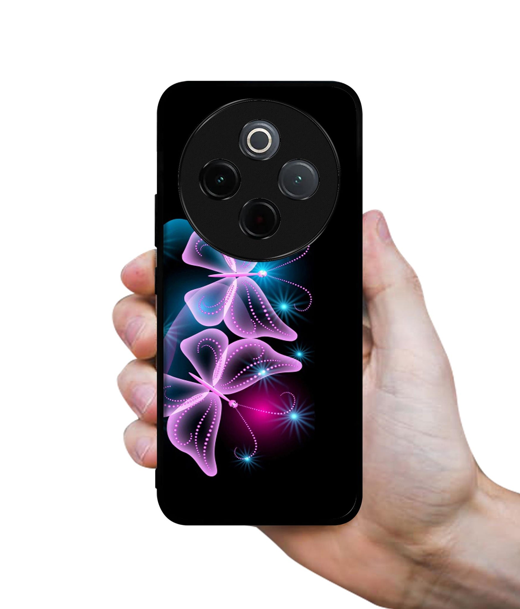 Butterflies Neon Light Designer 2D Printed Back Case Cover for Vivo T4 5G / Y300 Pro 5G / Y300 Pro Plus 5G / iQOO Z10 5G