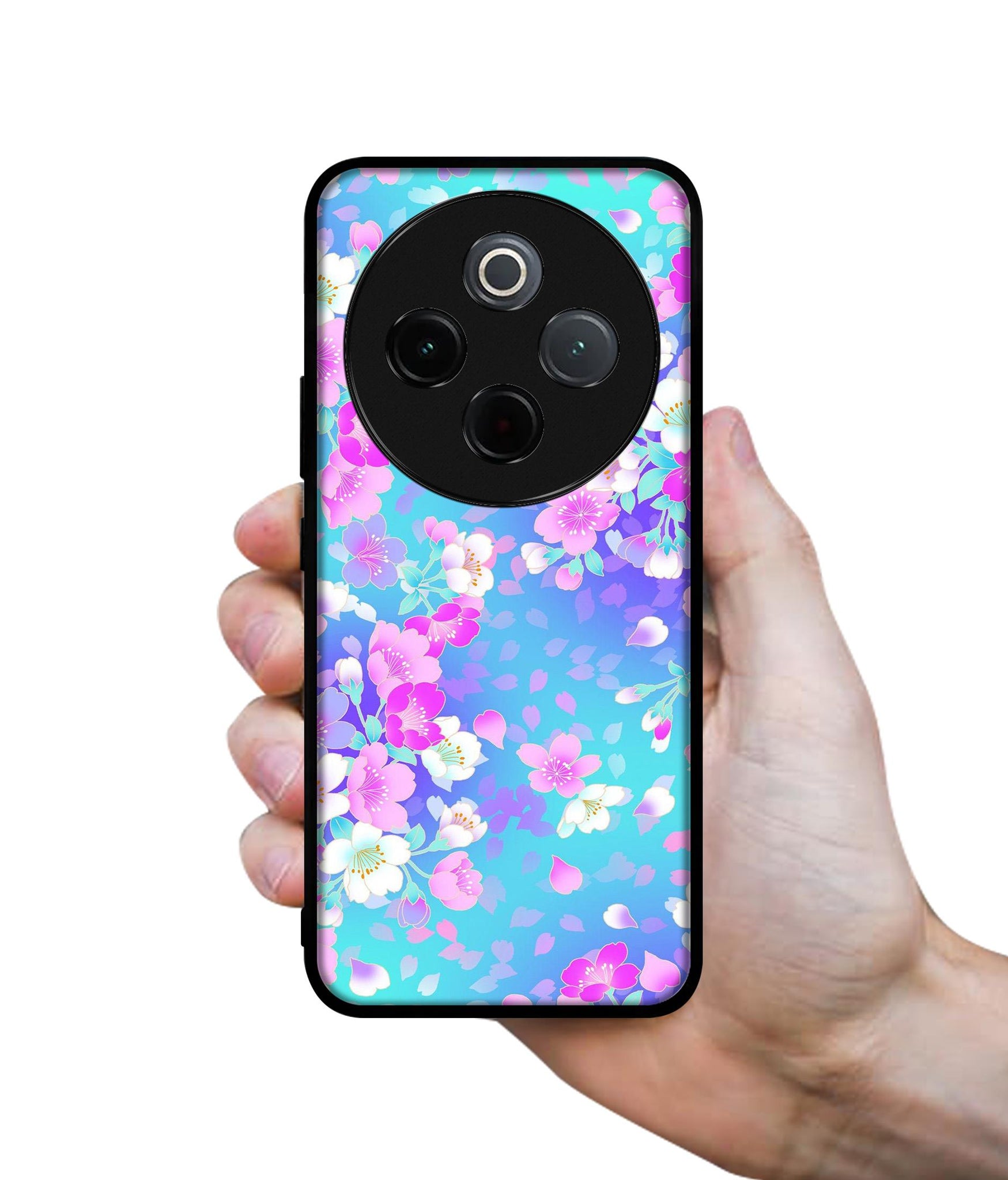 Floral Blue Pattern Designer 2D Printed Back Case Cover for Vivo T4 5G / Y300 Pro 5G / Y300 Pro Plus 5G / iQOO Z10 5G