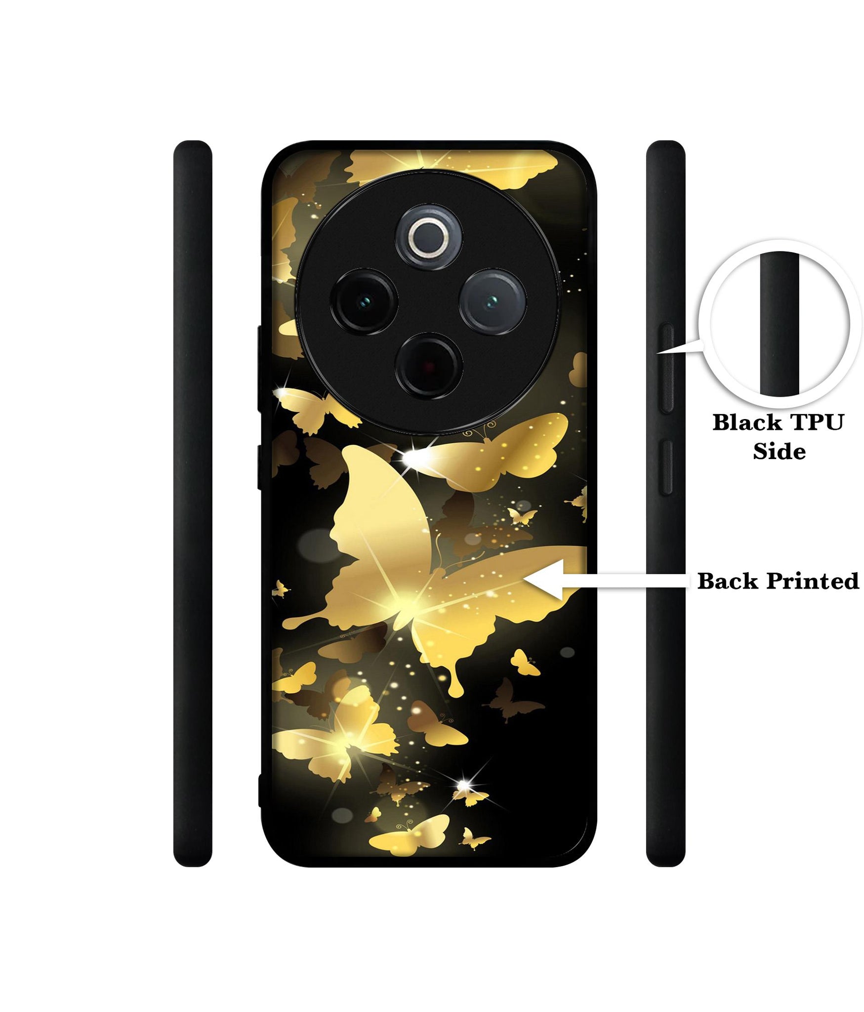 Golden Butterfly Pattern Designer 2D Printed Back Case Cover for Vivo T4 5G / Y300 Pro 5G / Y300 Pro Plus 5G / iQOO Z10 5G