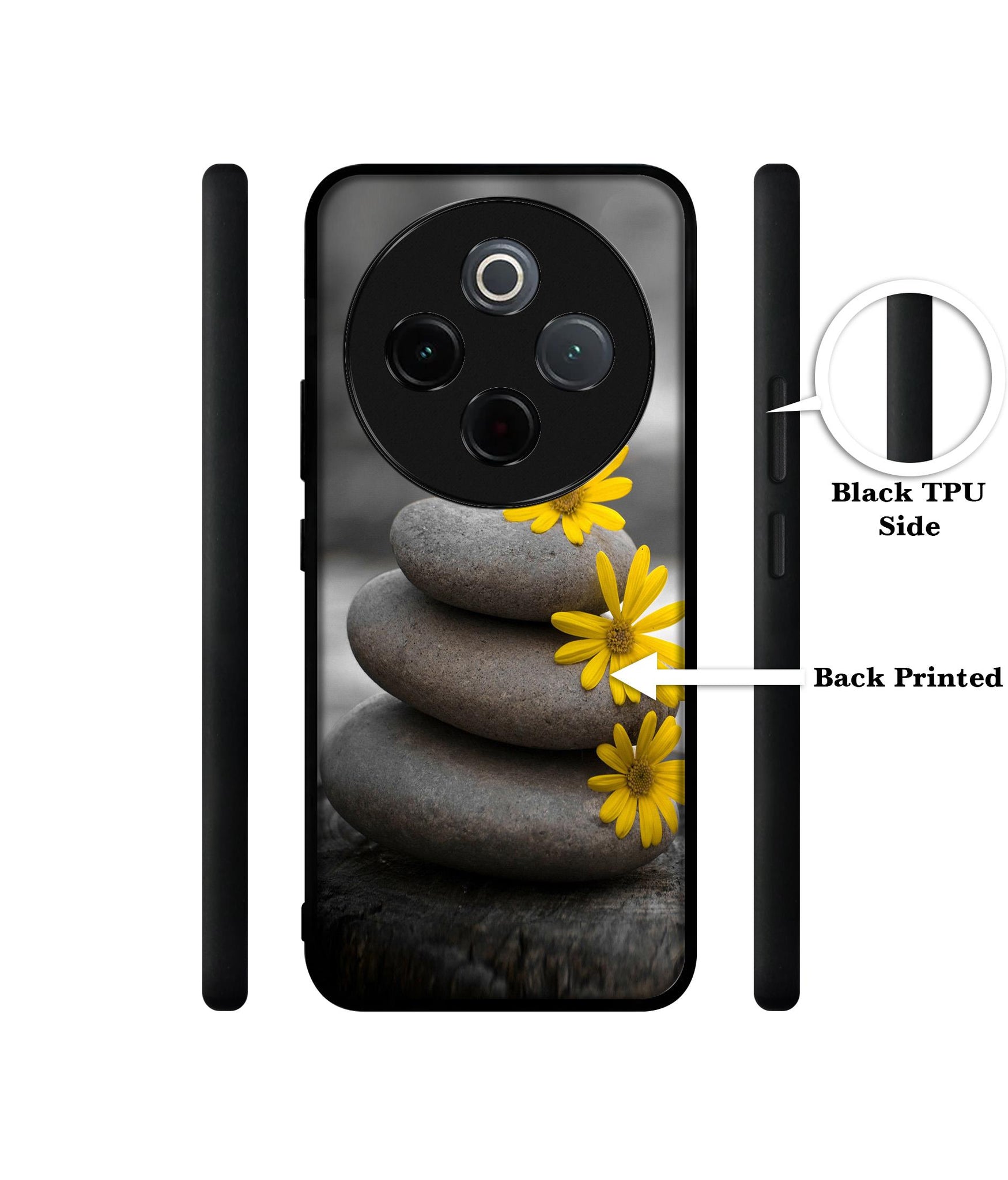 Stones And Flower Designer 2D Printed Back Case Cover for Vivo T4 5G / Y300 Pro 5G / Y300 Pro Plus 5G / iQOO Z10 5G