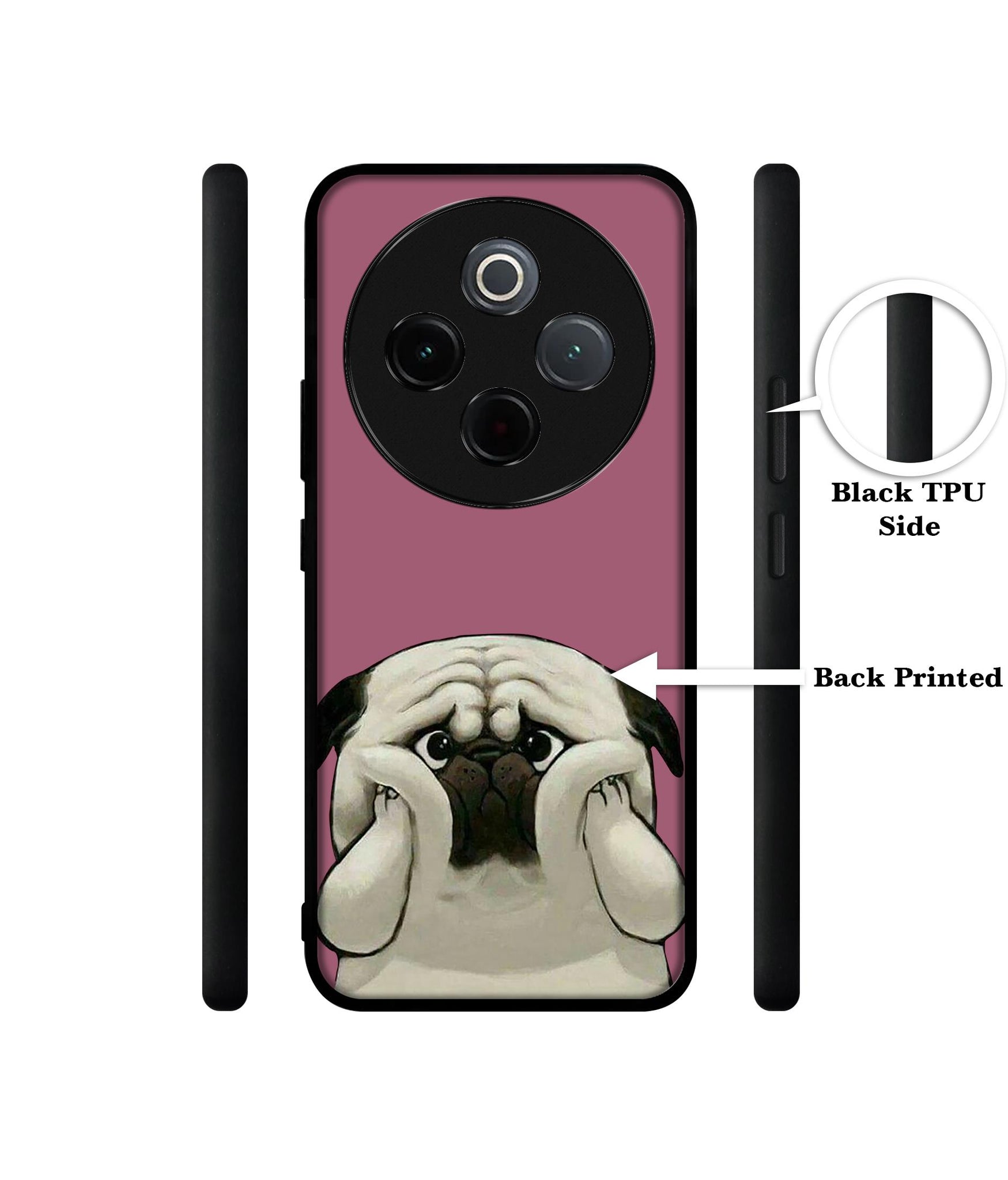 Cute Pug Holding Big Cheeks Designer 2D Printed Back Case Cover for Vivo T4 5G / Y300 Pro 5G / Y300 Pro Plus 5G / iQOO Z10 5G