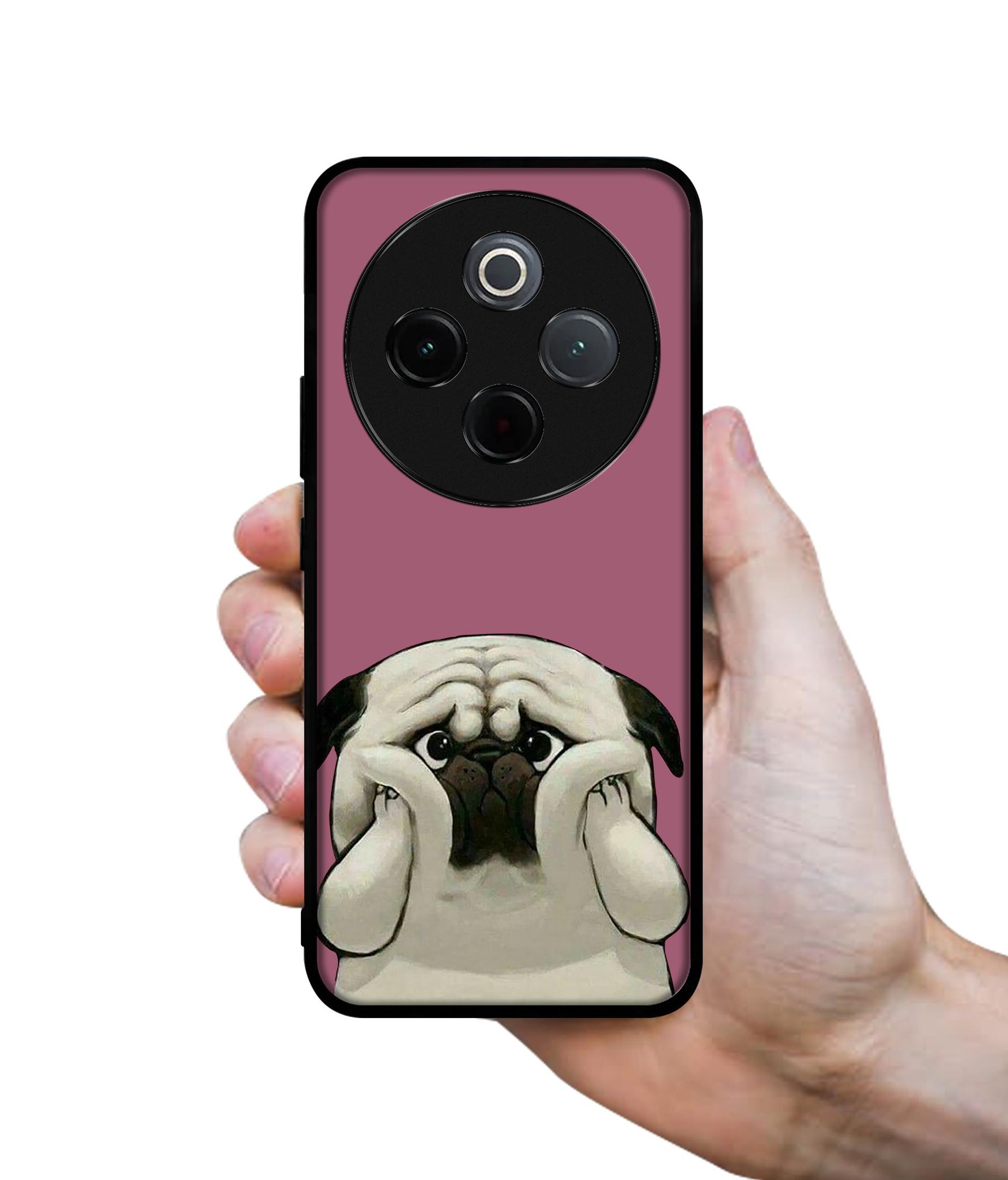 Cute Pug Holding Big Cheeks Designer 2D Printed Back Case Cover for Vivo T4 5G / Y300 Pro 5G / Y300 Pro Plus 5G / iQOO Z10 5G