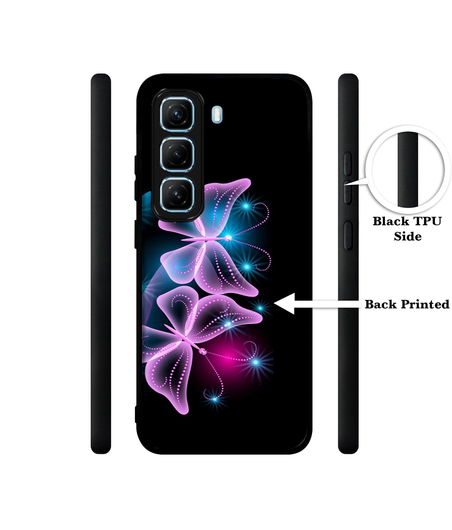 Butterflies Neon Light Designer 2D Printed Back Case Cover for Infinix Hot 50 5G