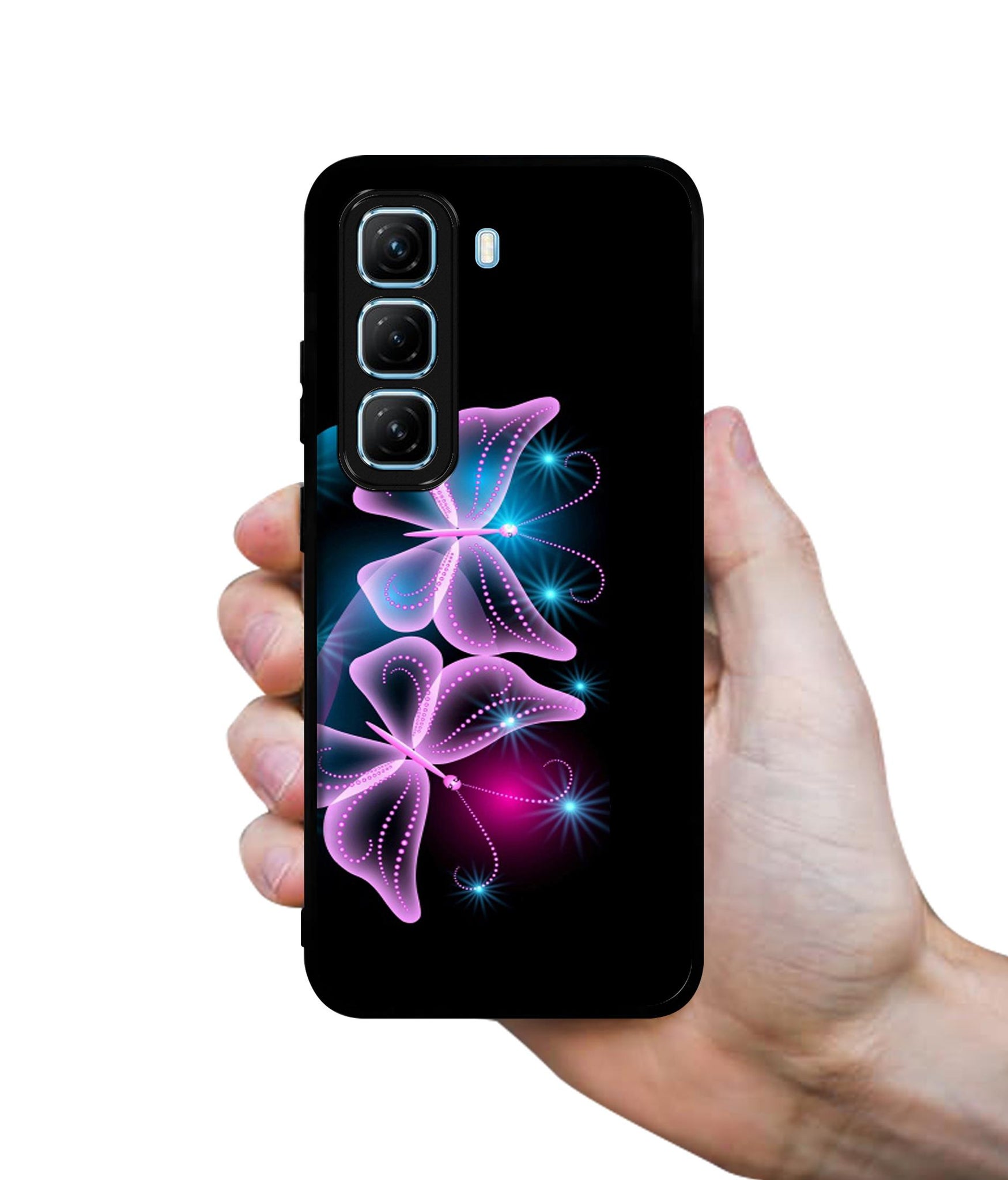 Butterflies Neon Light Designer 2D Printed Back Case Cover for Infinix Hot 50 5G