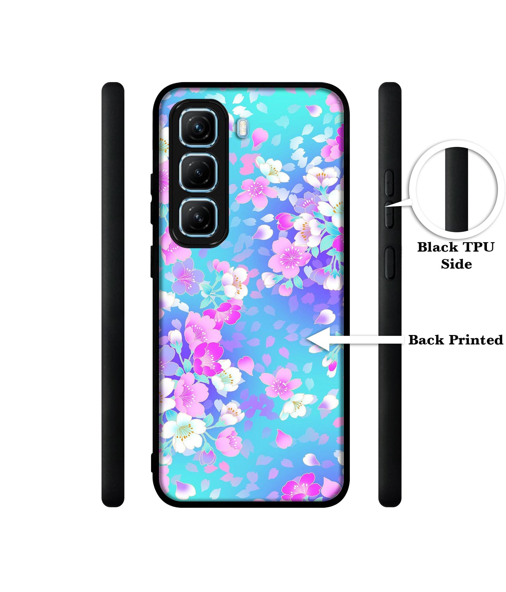 Floral Blue Pattern Designer 2D Printed Back Case Cover for Infinix Hot 50 5G