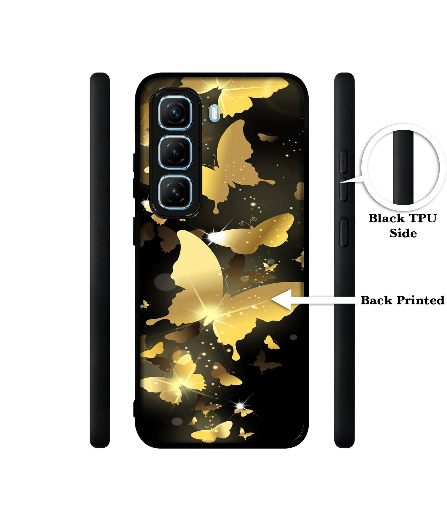 Golden Butterfly Pattern Designer 2D Printed Back Case Cover for Infinix Hot 50 5G