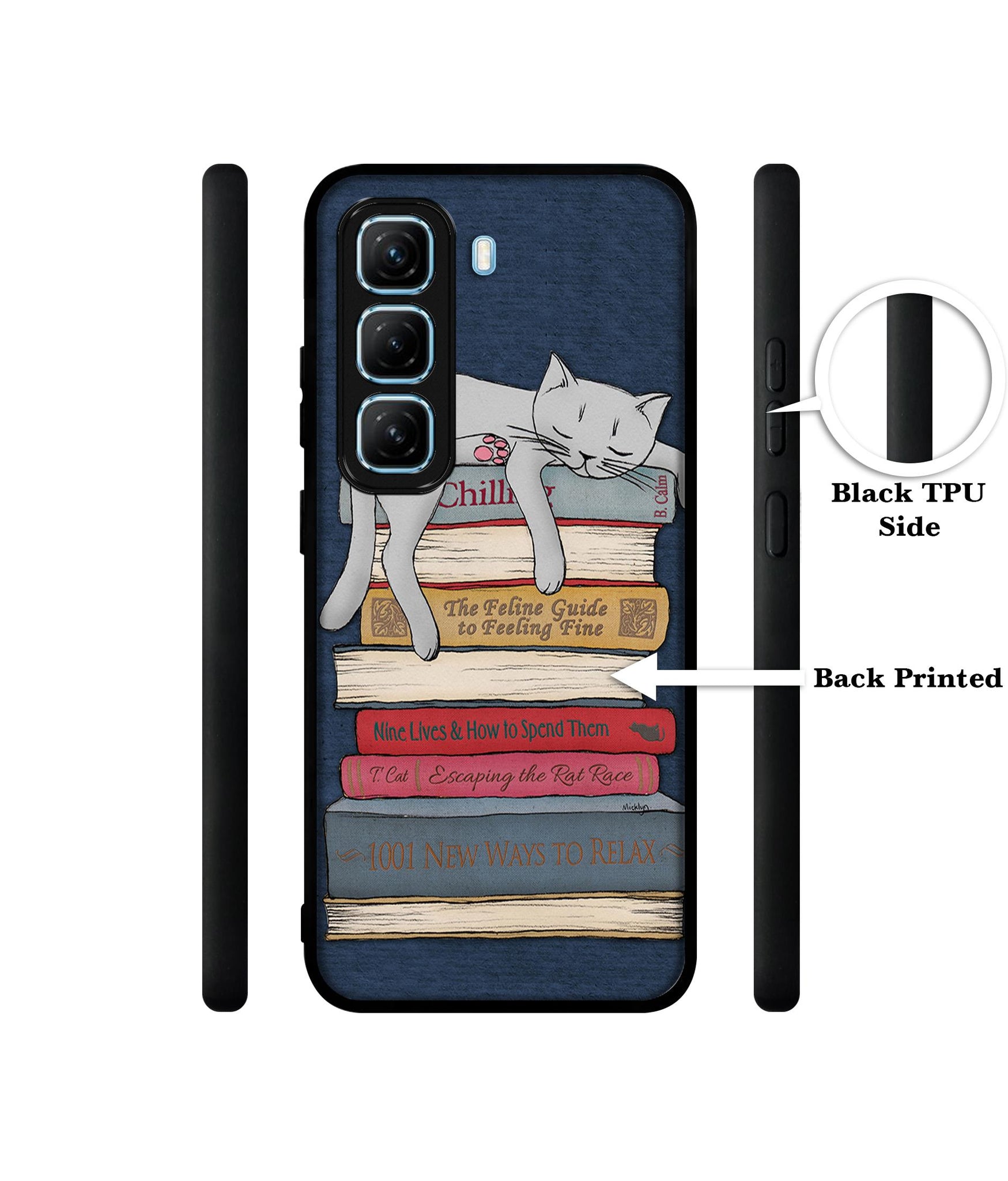 Cat Sleeping On The Books Designer 2D Printed Back Case Cover for Infinix Hot 50 5G