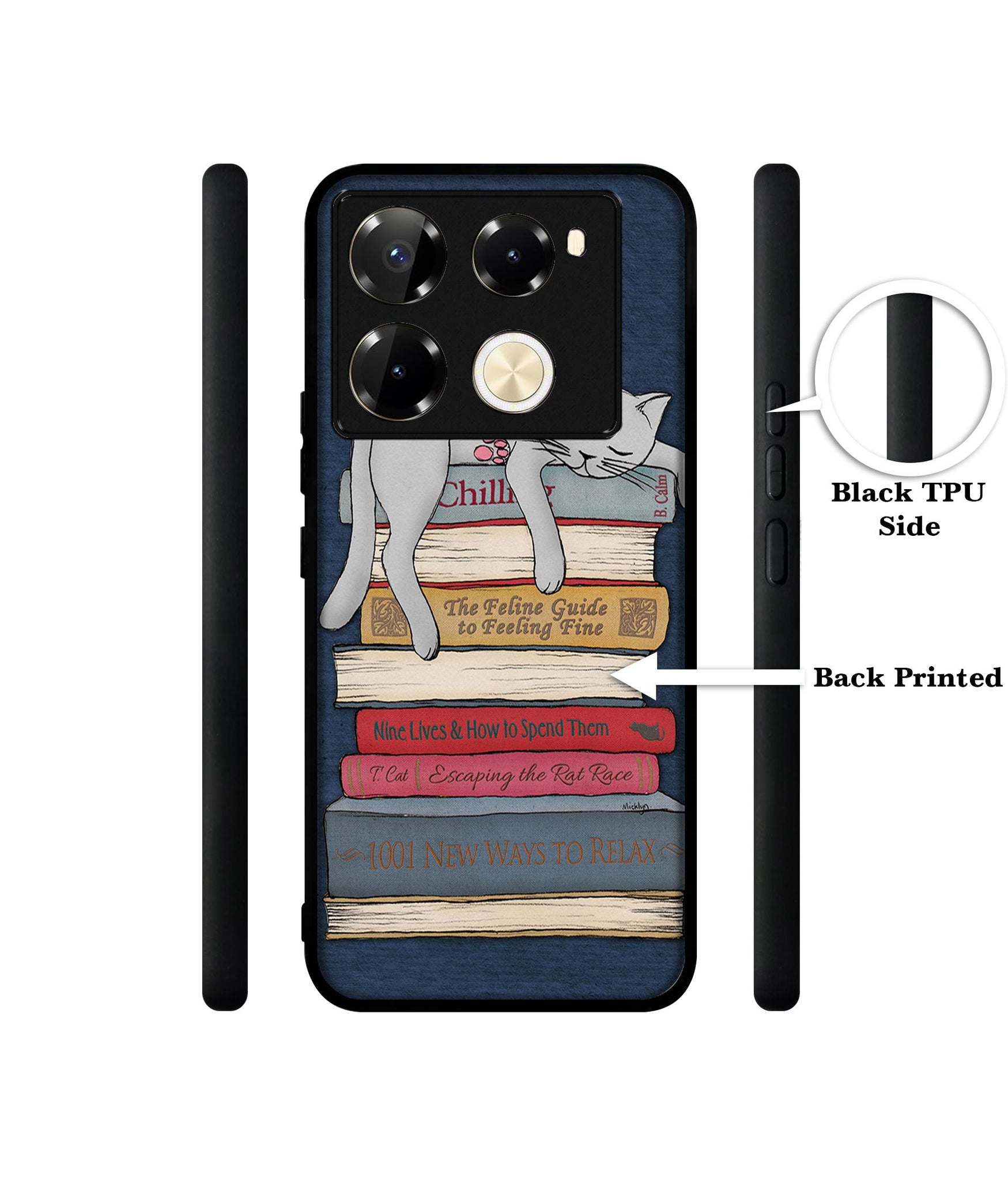 Cat Sleeping On The Books Designer 2D Printed Back Case Cover for Infinix Note 40 Pro 5G / 4G / Note 40 Pro Plus 5G