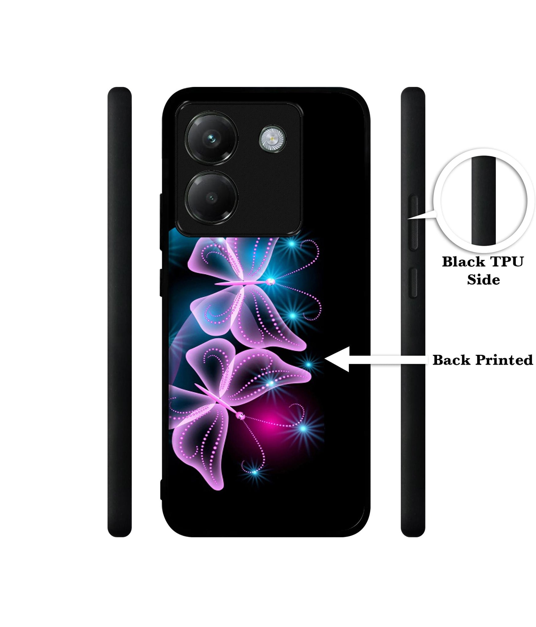 Butterflies Neon Light Designer 2D Printed Back Case Cover for Poco M7 Pro 5G