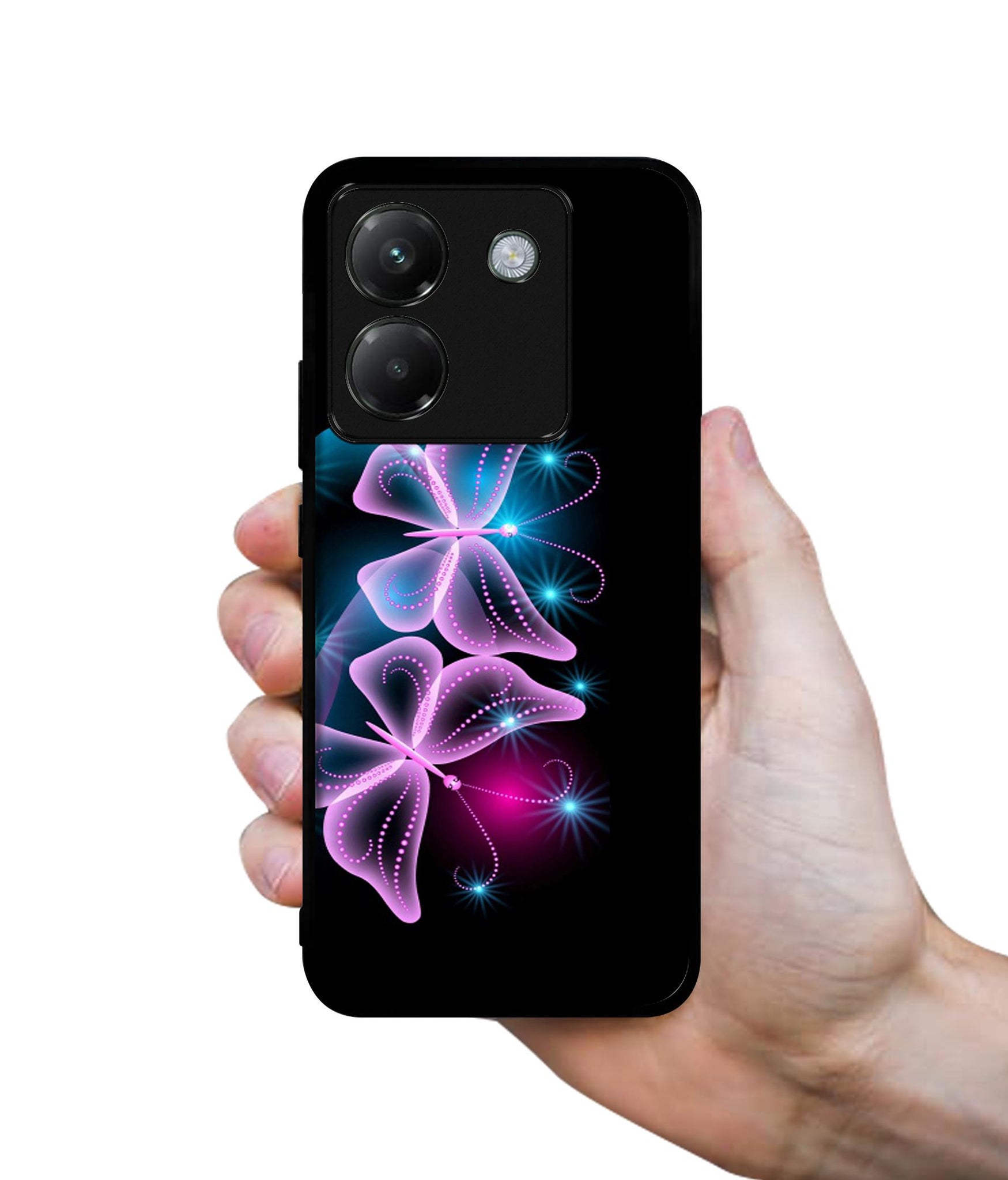 Butterflies Neon Light Designer 2D Printed Back Case Cover for Poco M7 Pro 5G