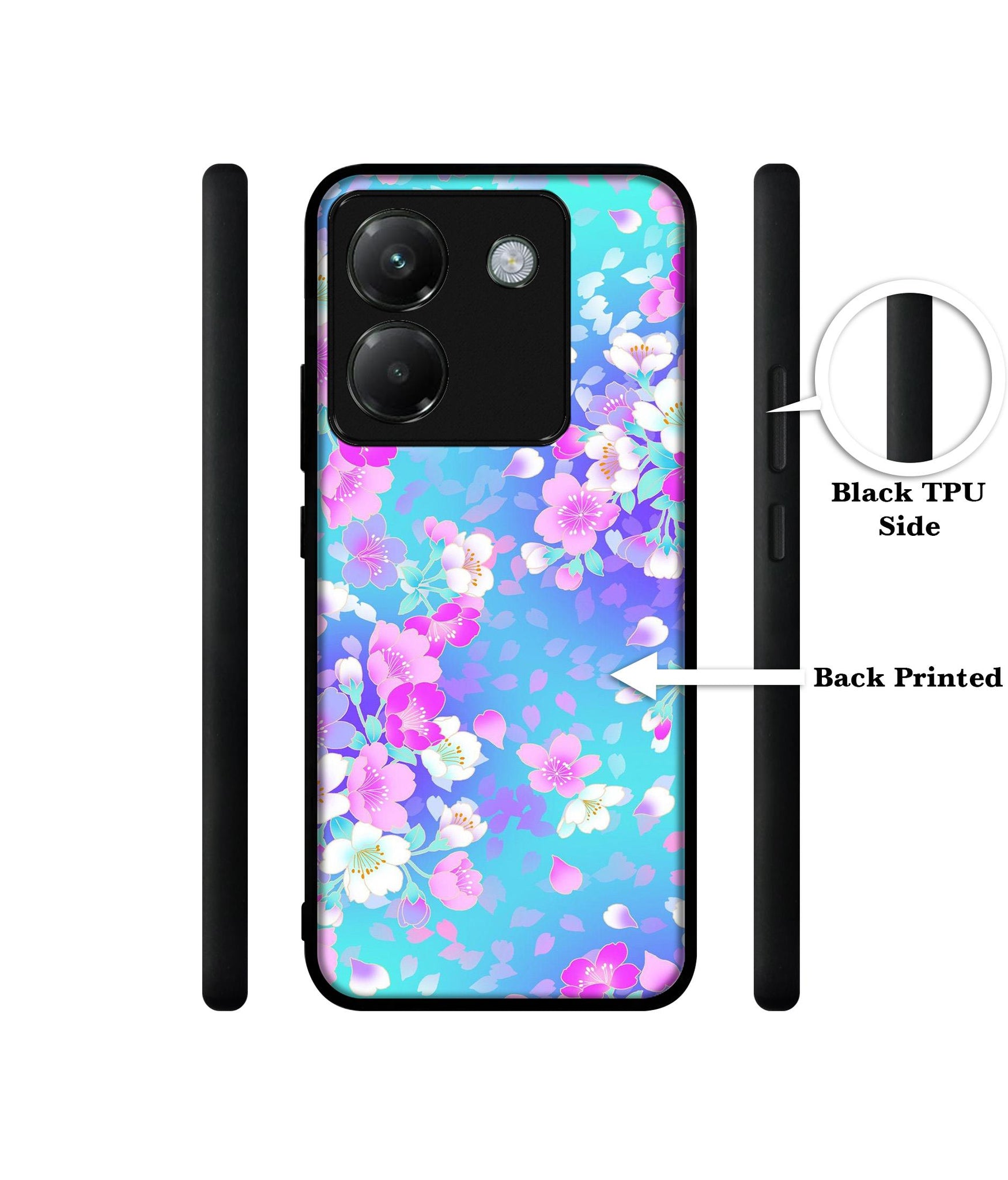 Floral Blue Pattern Designer 2D Printed Back Case Cover for Poco M7 Pro 5G