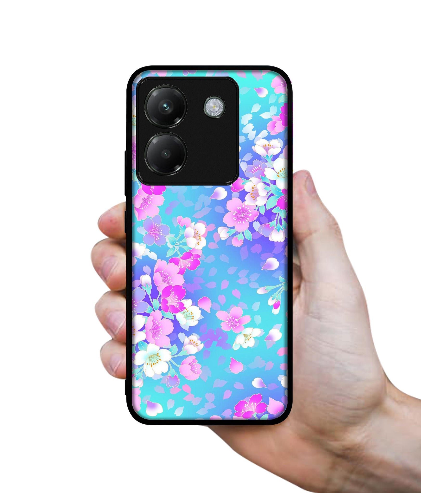 Floral Blue Pattern Designer 2D Printed Back Case Cover for Poco M7 Pro 5G