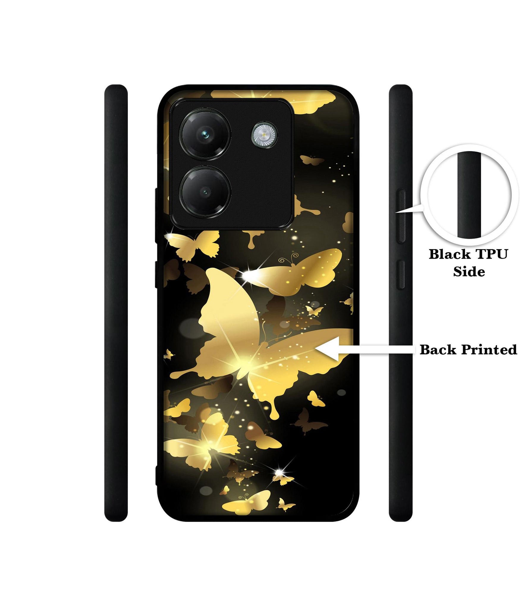 Golden Butterfly Pattern Designer 2D Printed Back Case Cover for Poco M7 Pro 5G