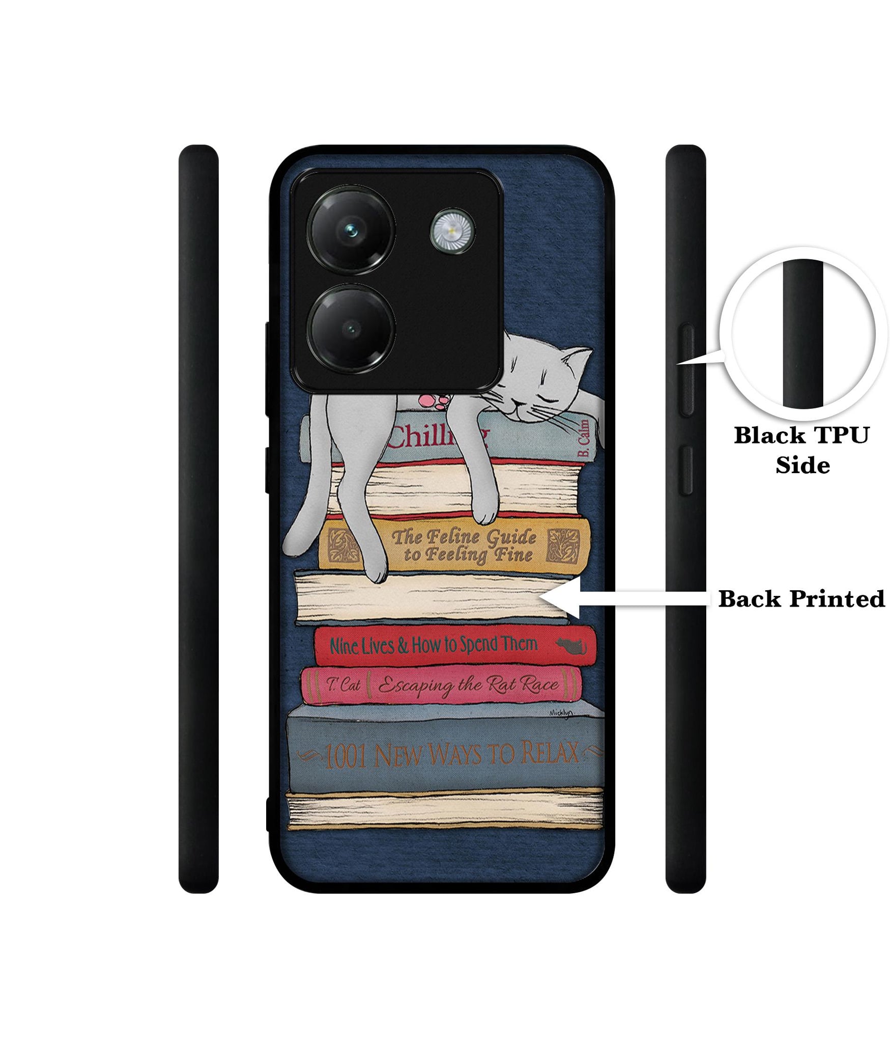 Cat Sleeping On The Books Designer 2D Printed Back Case Cover for Poco M7 Pro 5G