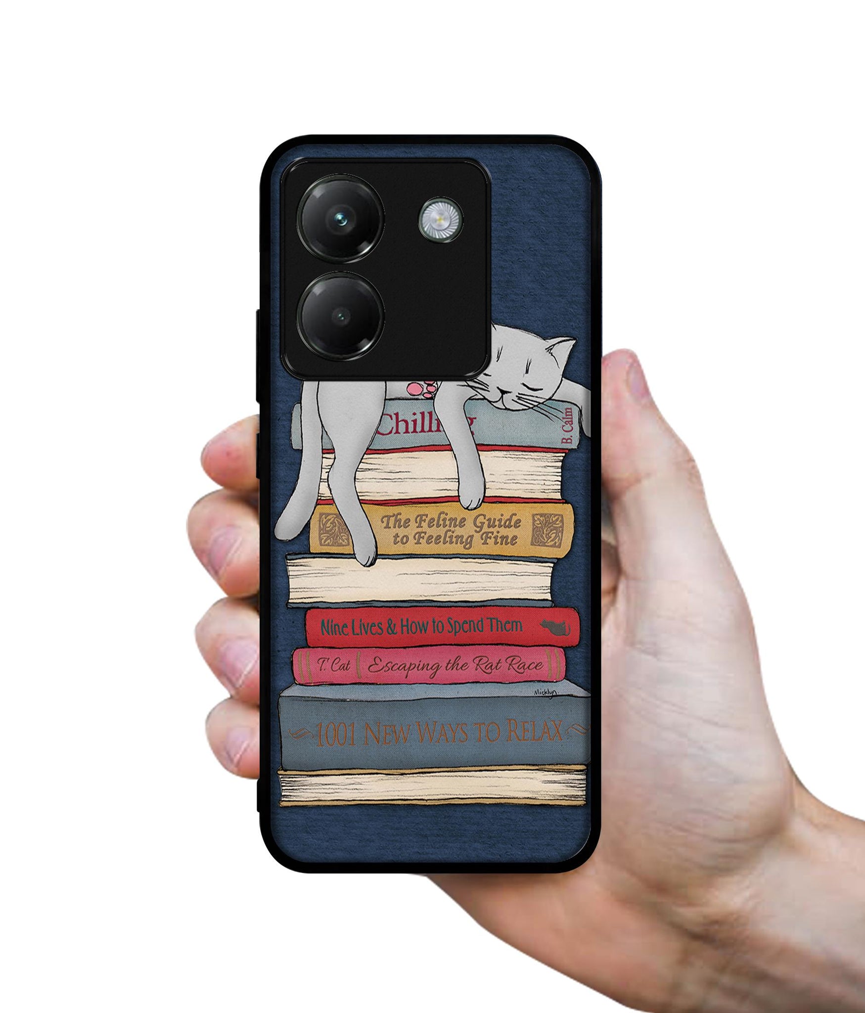 Cat Sleeping On The Books Designer 2D Printed Back Case Cover for Poco M7 Pro 5G