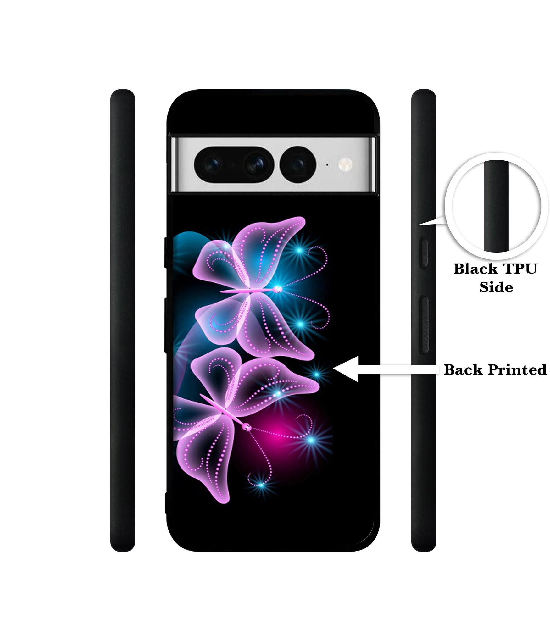 Butterflies Neon Light Designer 2D Printed Back Case Cover for Google Pixel 7 Pro 5G