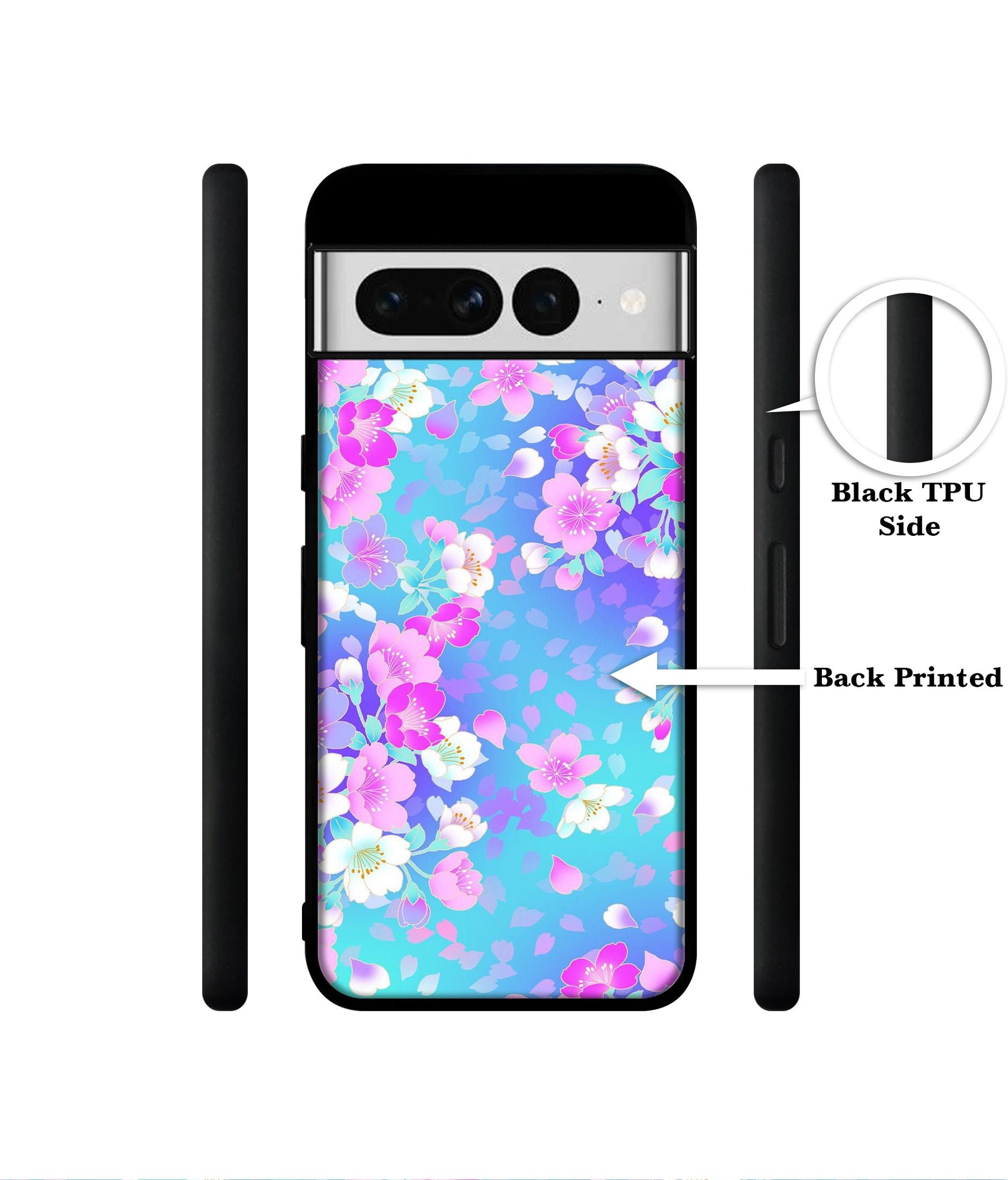 Floral Blue Pattern Designer 2D Printed Back Case Cover for Google Pixel 7 Pro 5G