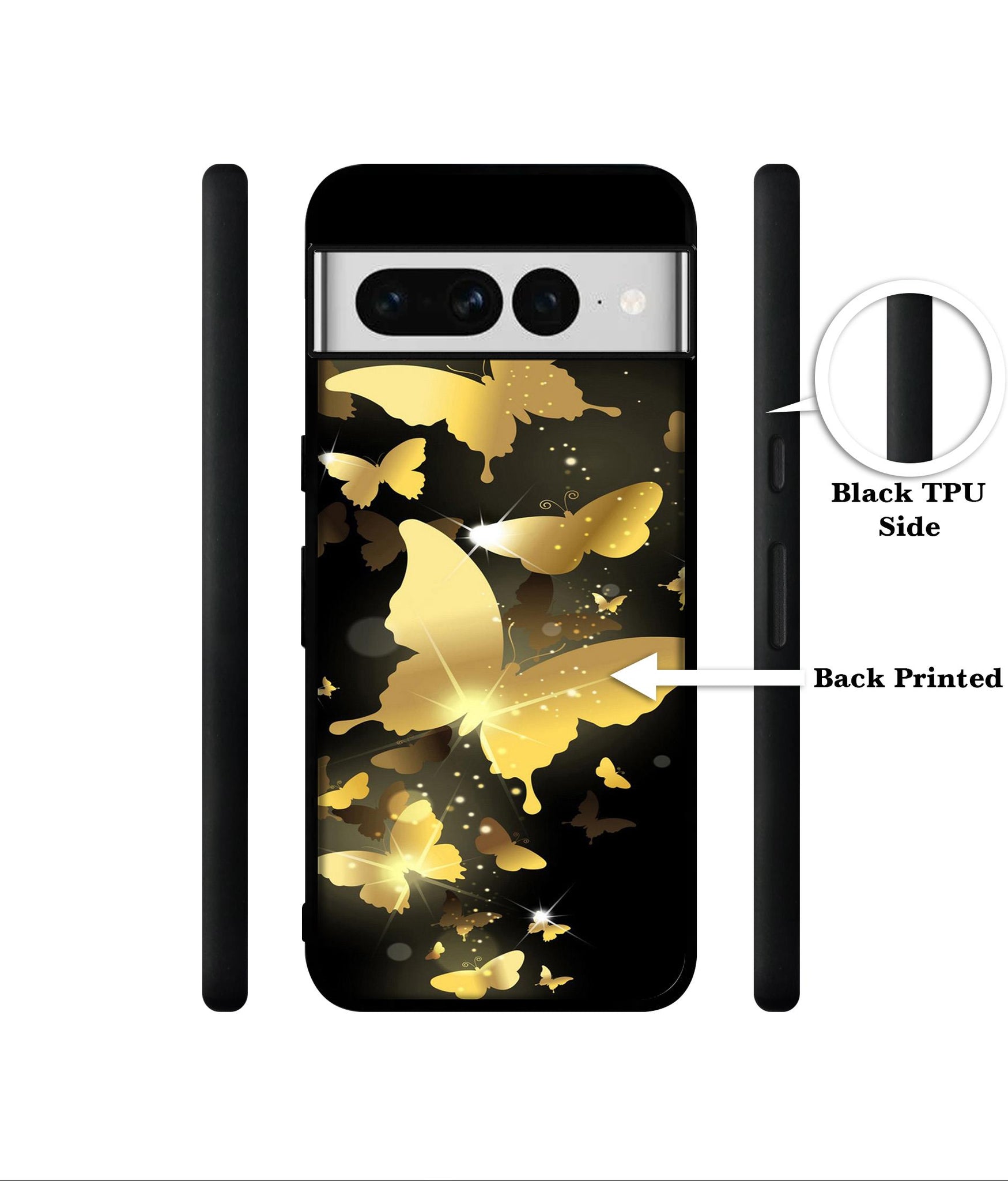 Golden Butterfly Pattern Designer 2D Printed Back Case Cover for Google Pixel 7 Pro 5G